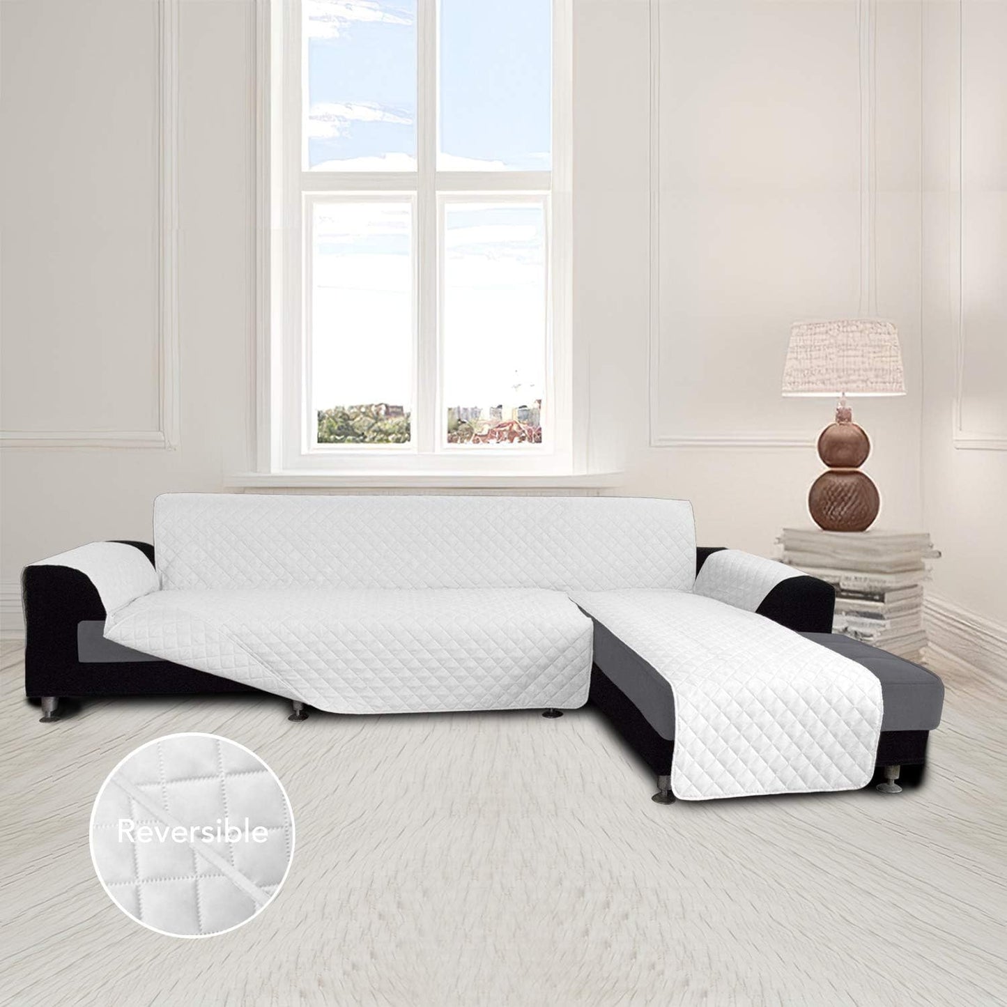 Easy-Going Sofa Slipcover L Shape Sofa Cover Sectional Couch Cover Furniture Protector Mat for Pets Dog Cat (Small, White/White)