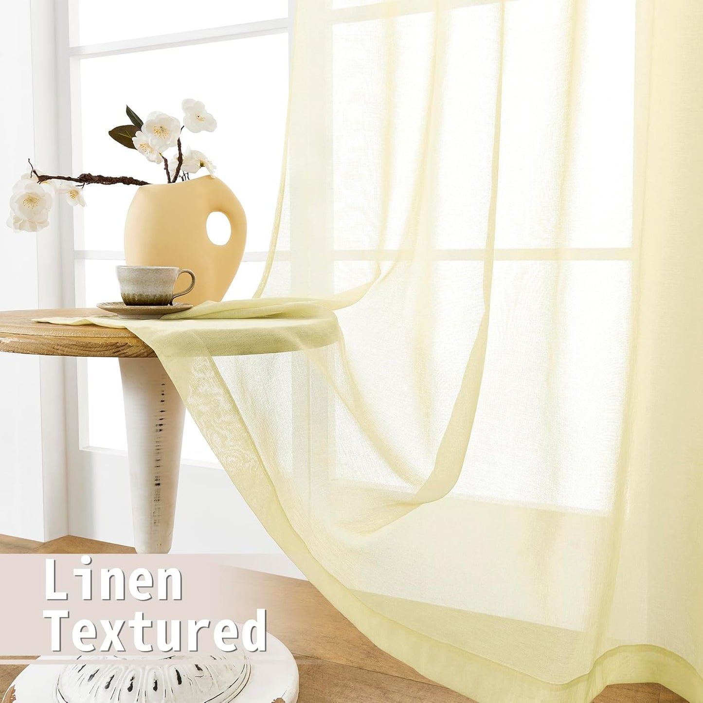 Tollpiz Short Sheer Door Curtains Closet Linen Textured Curtains Sheer Doorway Light Filtering Voile Patio Door Rod Pocket Curtain French Door, 54 x 40 inches Long, Transparent Yellow, Set of 1 Panel