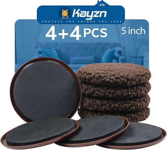 5" Furniture Sliders, 2-in-1 Furniture Movers Sliders with Hardwood Socks, 4+4 Pack - 4 Furniture Sliders for Carpet and 4 Hardwood Socks, Move Your Furniture Easily!