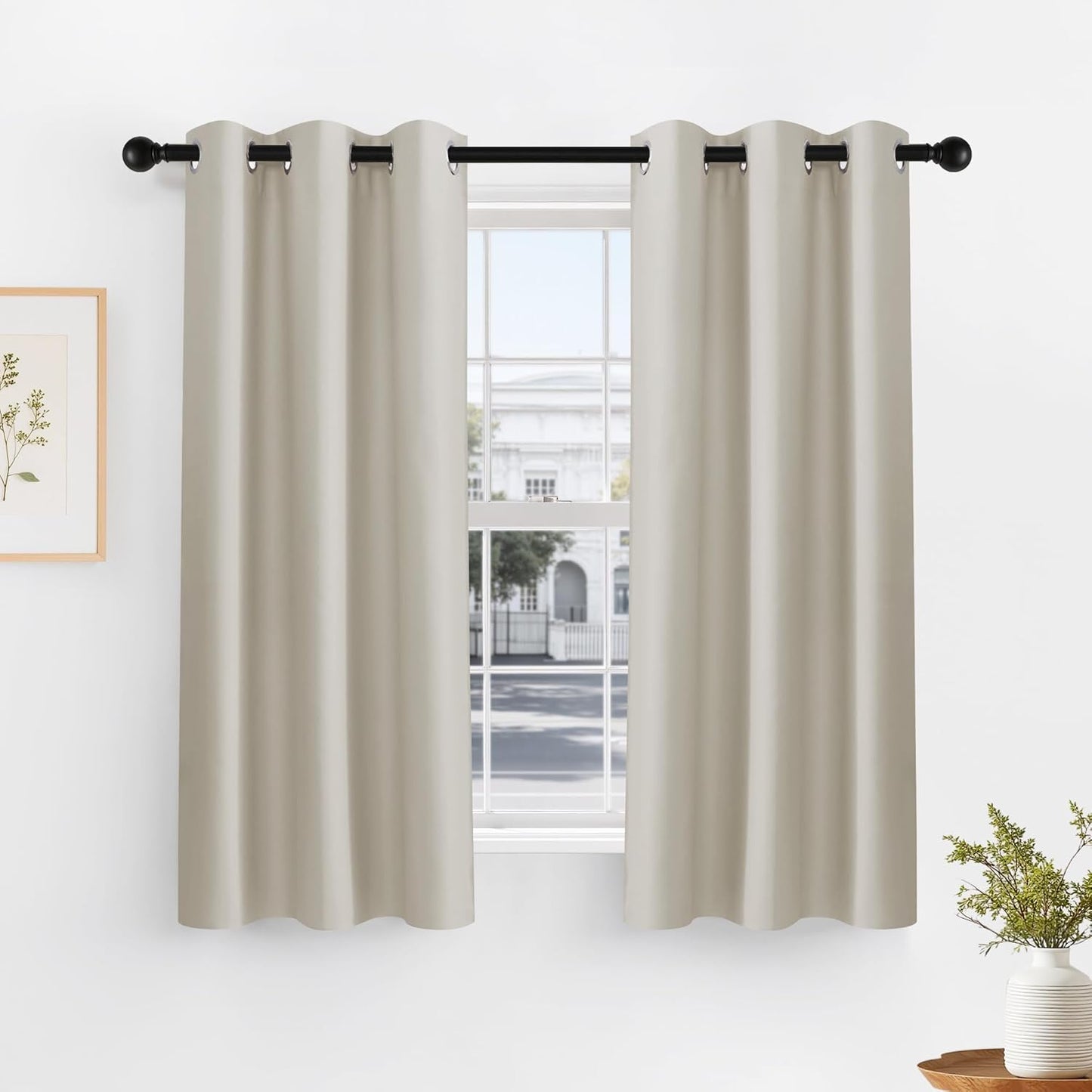 PONY DANCE Cream Blackout Curtains 45 inch Length 2 Panel Set- Thermal Insulated Grommet Curtain Panels for Kitchen/Bedroom/RV Camper Closet Basement, 42 by 45 Inches Long