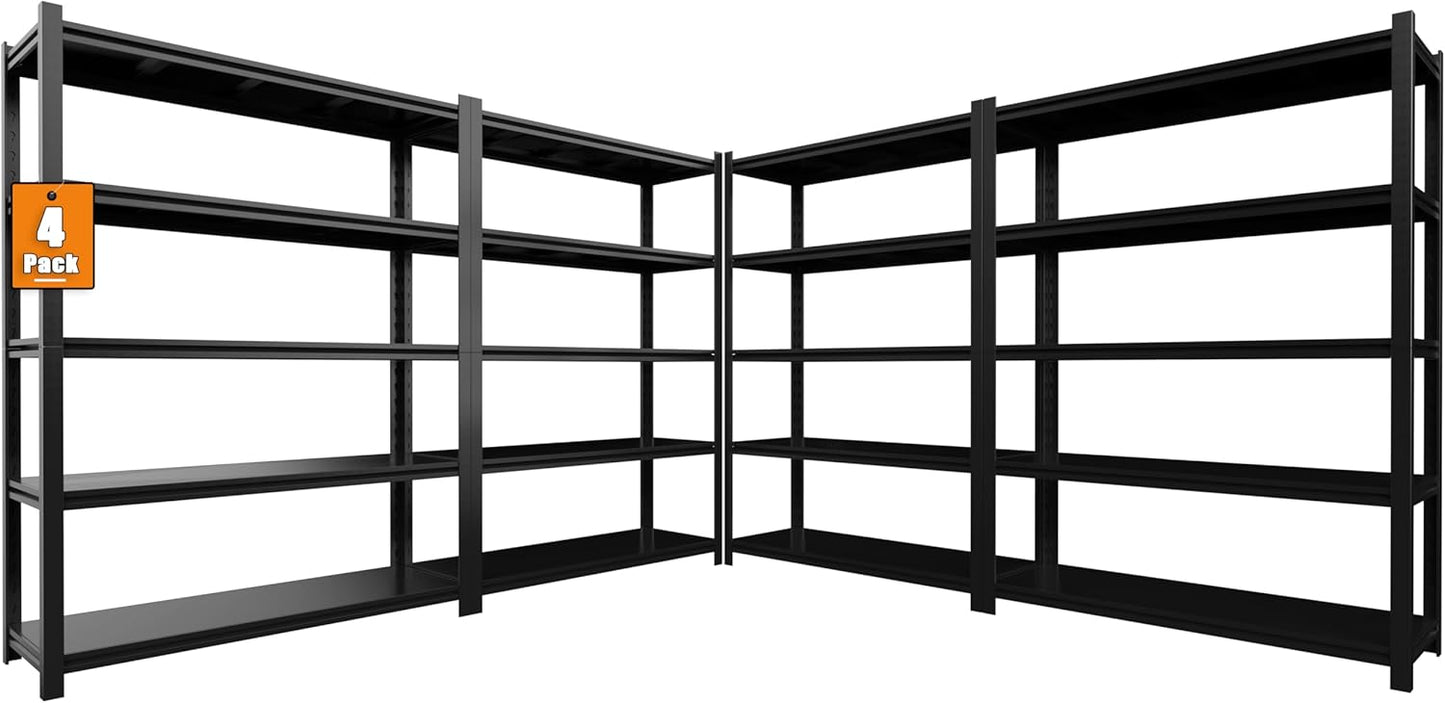 84“H Garage Shelving Heavy Duty Storage Shelves 3000 LBS Adjustable 5 Tier Metal Shelving Uints and Storage for Garage, Warehouse, Commercial, 48" W x 24" D x 84" H, 4 Packs