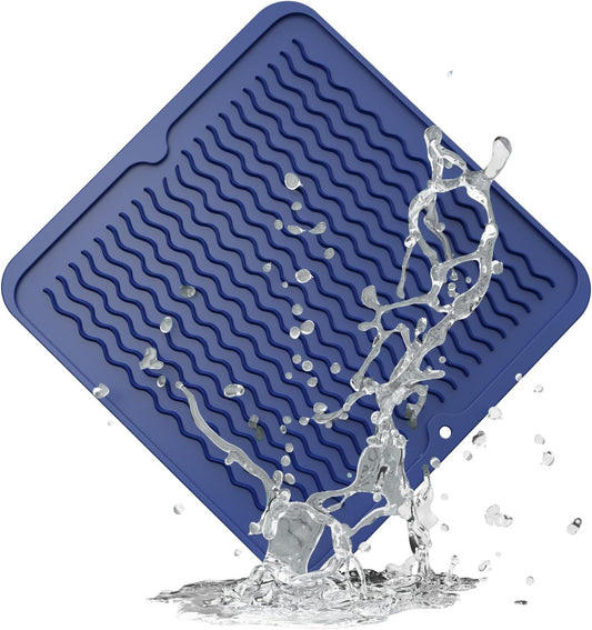 ZLR Silicone Dish Drying Mat for Kitchen Counter, Eco-Friendly Fast Dry Dish Mat, Easy Clean Multi Usage Drying Matt, Heat Resistant Trivet, 12" x 12" Middle, Midnight Blue