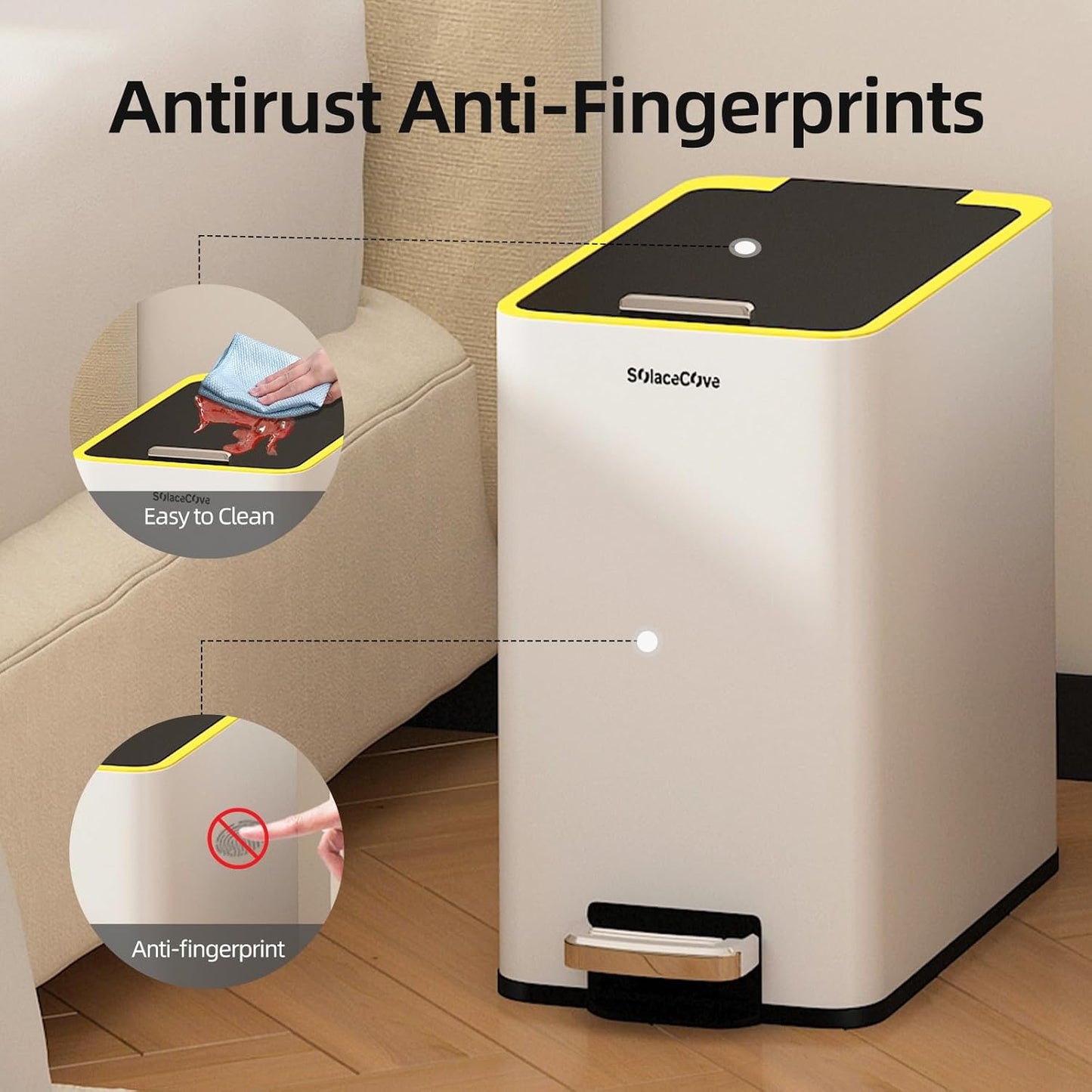 Stainless Steel Bathroom Trash can with lid,2.6 Gallon Trash can with Foot Pedal，Soft Close Small Bathroom Trash Can with Lid for Office, Bedroom, Toilet, Live Room(White)