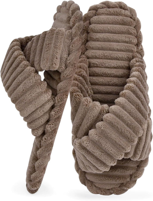ZOORON Women's Cozy Slippers Crossbands & Durable Foam - Soft Plush Lined Non-Slip Indoor Outdoor Open Toe Shoes Trendy Gift