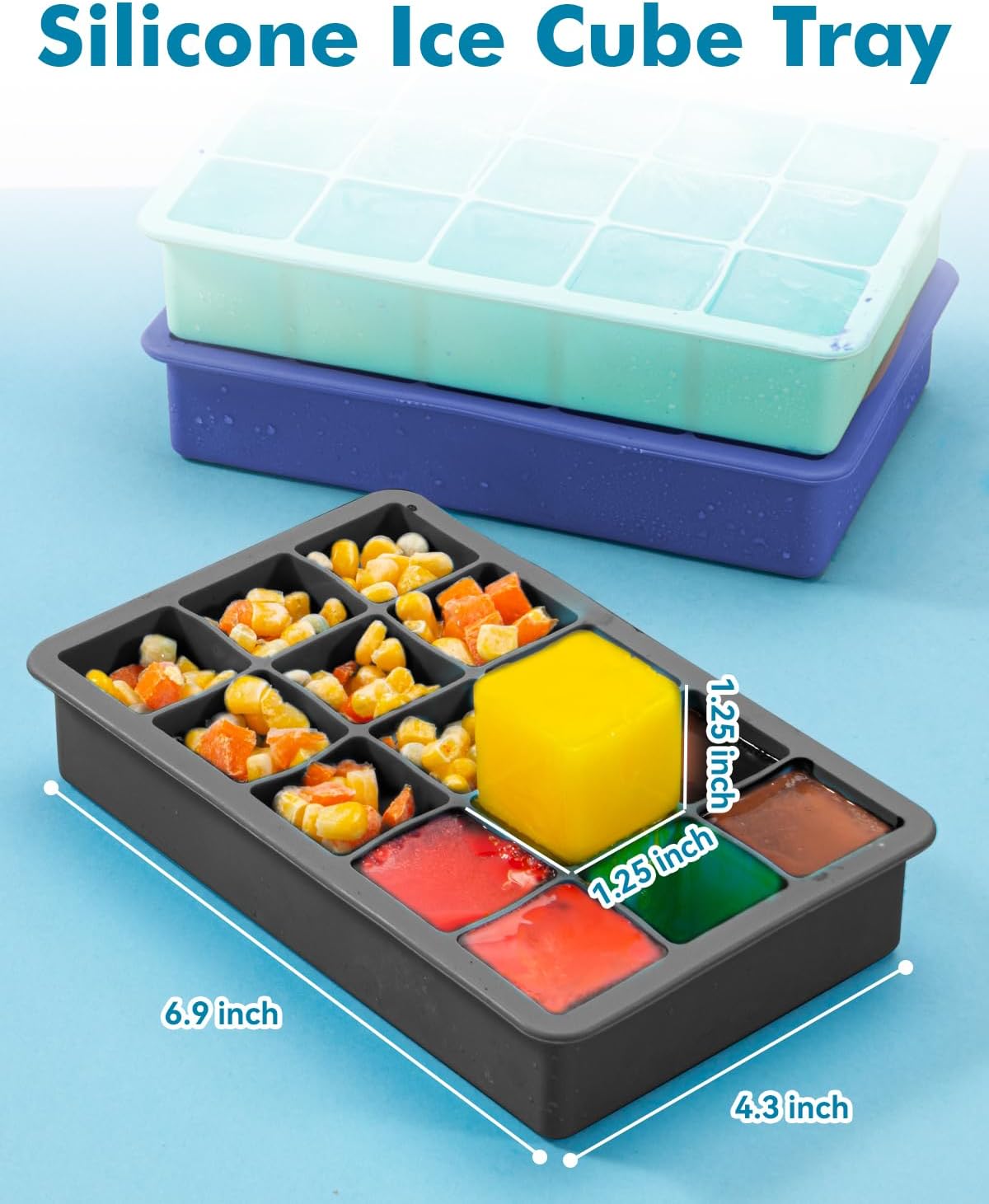 2 Pack Silicone Ice Cube Trays for Cocktail, Easy Release Square Ice Cubes Mold for Freezer, Best Rubber Ice Cube Tray for Whiskey, Coffee, Easy Release Mini Fridge Old Fashioned Silicone Ice Tray