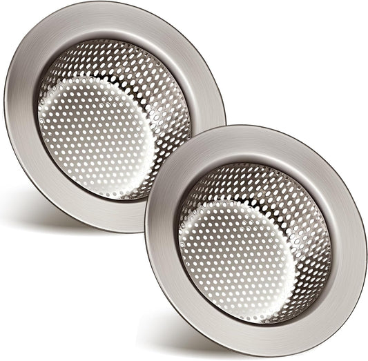 Retisee 2 Pcs Sink Strainer Stainless Steel Kitchen Sink Drain Strainer Basket Cover Mesh Hair Food Catcher, Large Wide Rim of 4.4 Diameter(Brushed Silver)
