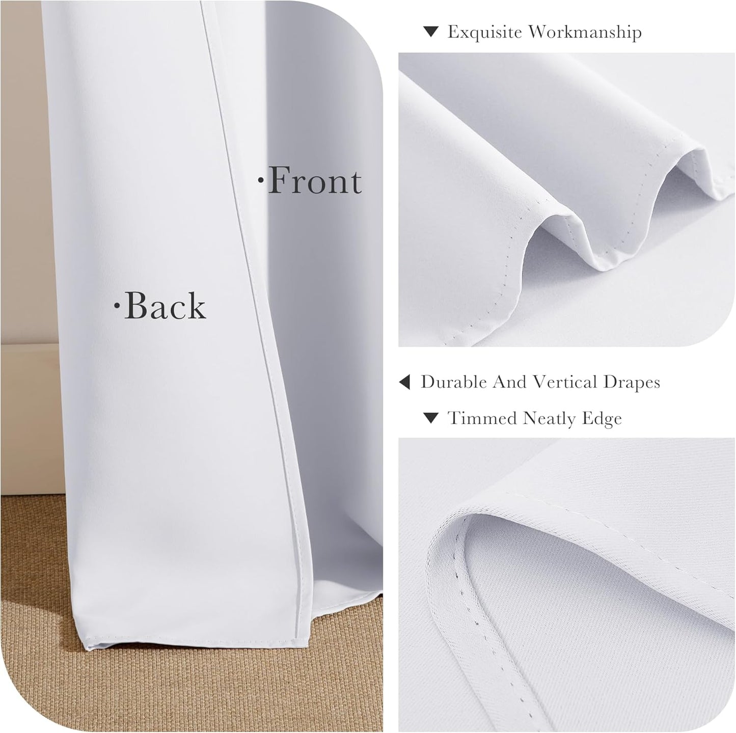 PONY DANCE White Room Darkening Short Curtains, 60% Blackout Drapes Thermal Insulated Small Window Tiers Privacy Protection for Bedroom Bathroom Kitchen(2 Panels, W 42 x L 36 inches, Pure White)