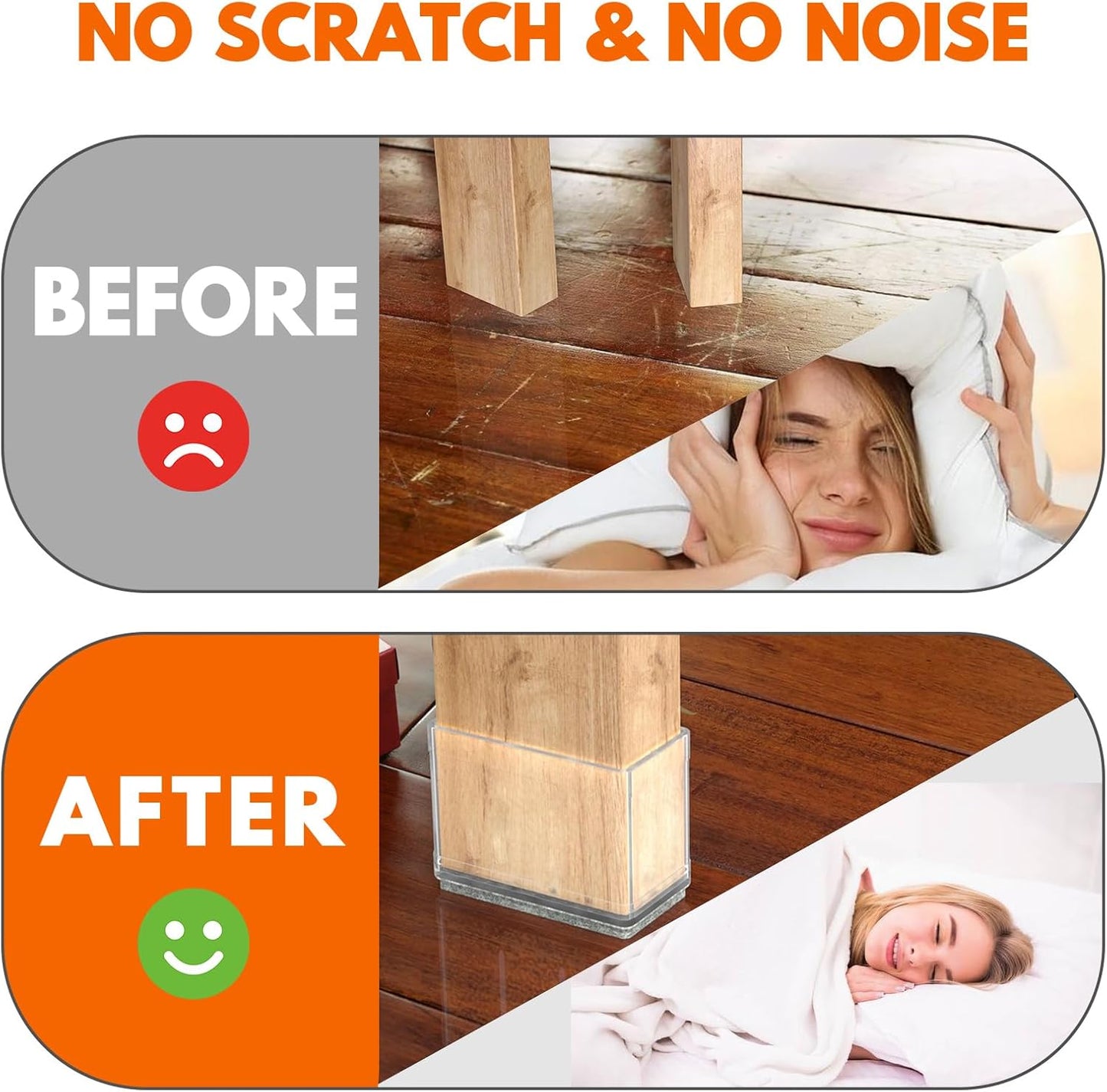 Rectangle Chair Leg Protectors for Hardwood Floors,16 PCS Silicone Covers to Protect Wood Tile Floors Felt Pads Furniture Leg Caps Reduce Noise. Easy to Move. (Clear,1.5 x 3 Inch, Rectangular)