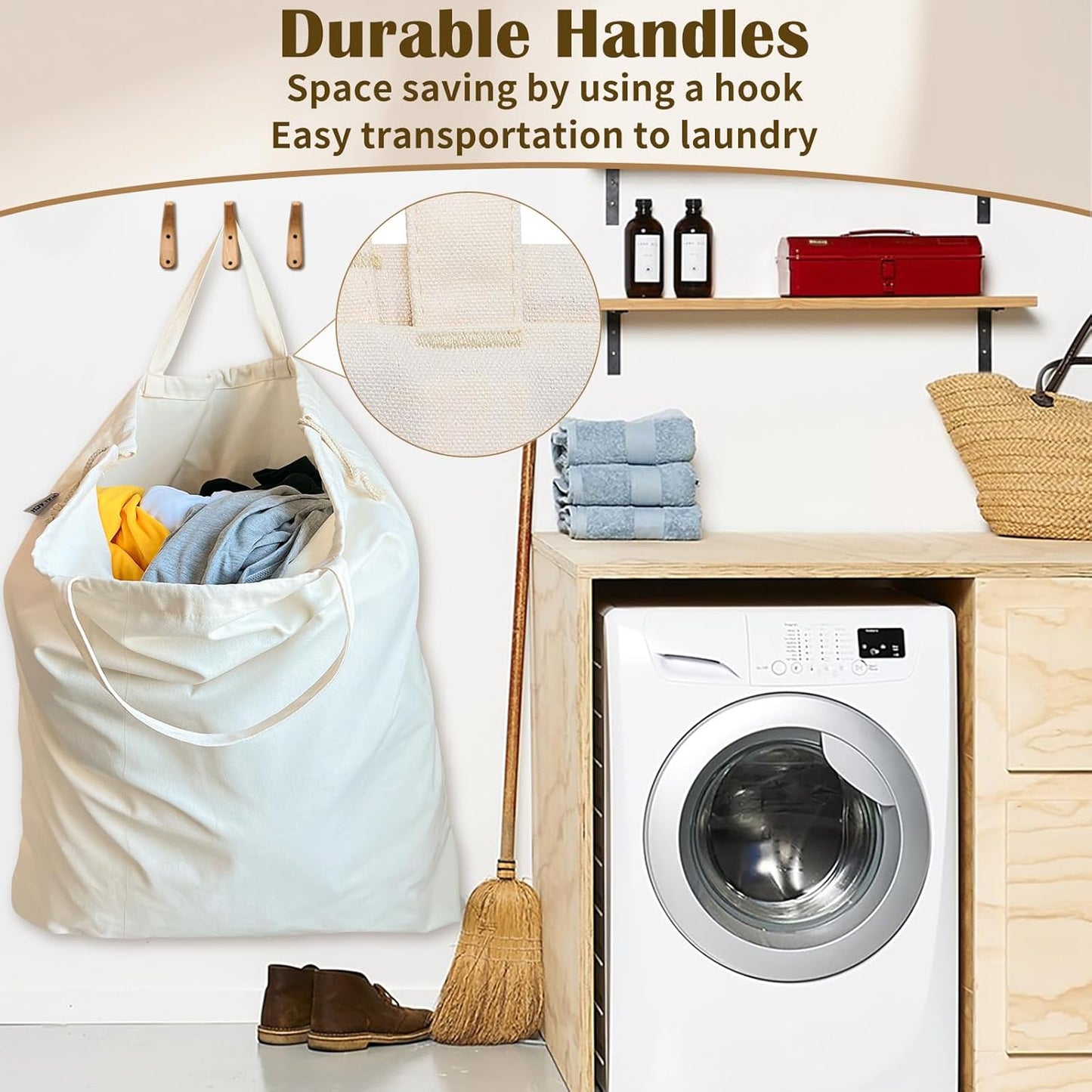 Canvas Laundry Bag 40in x 35in, Thick Cotton Laundry Bag with Handles & Drawstring, Extra Large Heavy Duty Washable Canvas Storage Sack (XXL, 1 Pack)