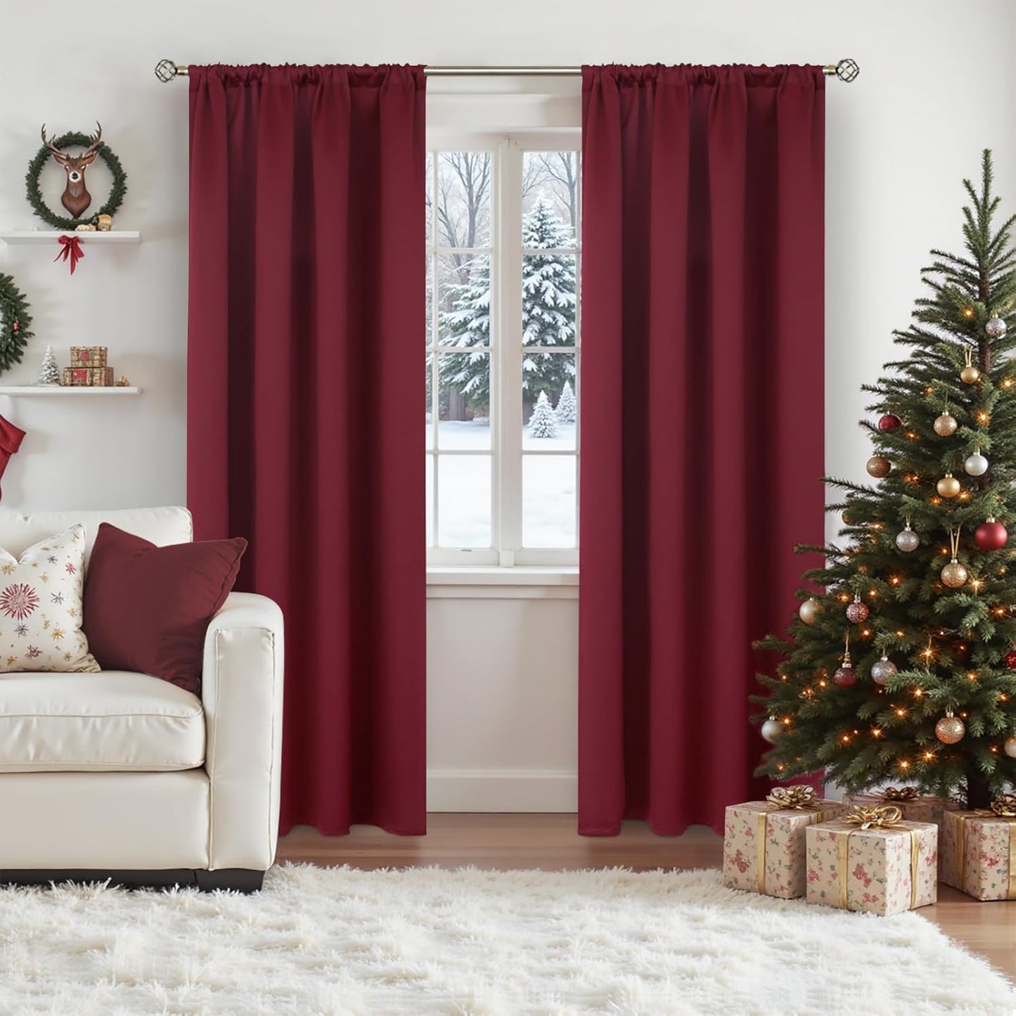 BGment Burgundy Blackout Curtains 90 Inch Long for Living Room - Wine Red Thermal Insulated Drapes with Rod Pocket Darkening Blinds for Dining Bedroom, 52 x 90 Inch, 2 Panels