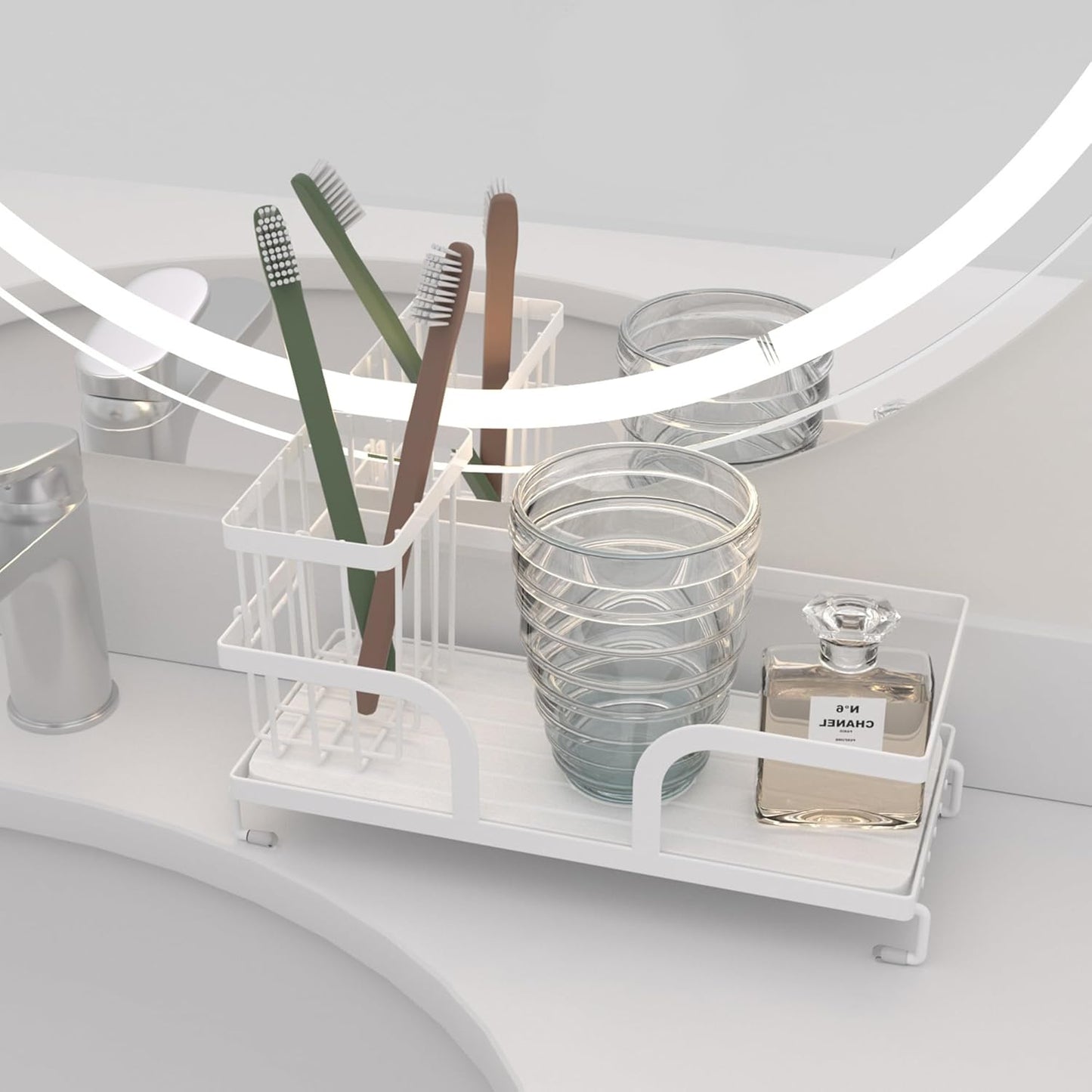 Bathroom Counter Organizer,Perfume Tray,Stone Drying Mat for Kitchen Counter,9.7" x 4.2"x 3.2", Ideal for Bathroom Organizers and Storage, Vanity, Skincare, Present, and More,1PCS White