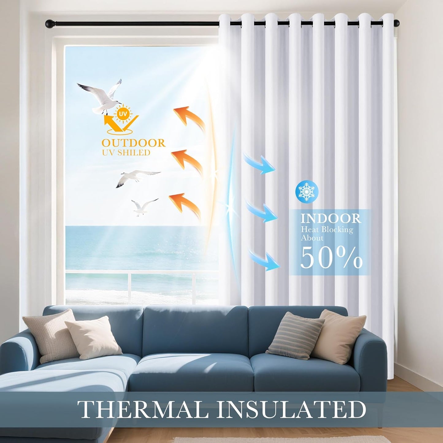 PONY DANCE Pure White Room Darkening Curtains for Living Room, 42" W x 64" L, Thermal Insulated Light Blocking (Reduce 50%-60% Sunlight), Window Treatments Drape for Bedroom Privacy Protection, 2 Pcs