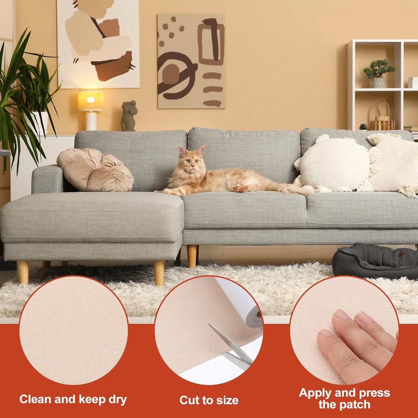 PATIKIL 70x4.4 Inch Linen Repair Tape, Repair Fabric Patch Self Adhesive Couch Patch Line Repair Patch for Furniture Sofa Car Seats Office Chairs, Light Beige