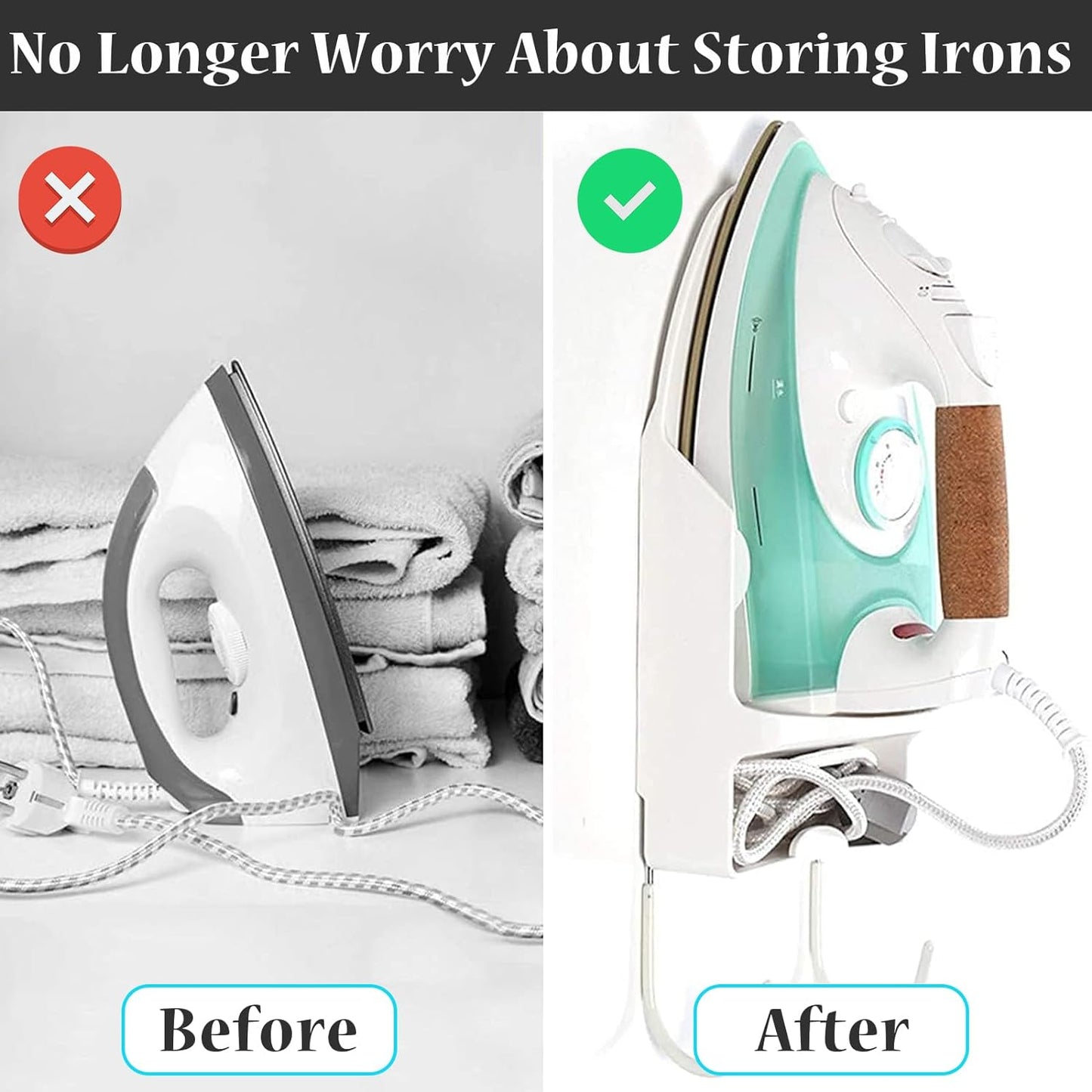 Ironing Board Hanger Wall Mount Electric Iron Holder Ironing Board Rack Household Bathroom Shelf - for Max 5 inch Width - Black