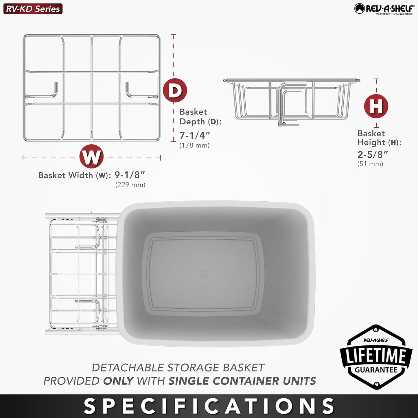 Rev-A-Shelf RV-12KD-18C S 35-Quart Chrome Wire Bottom Mount Pullout Kitchen Waste Trash Can Container Bin with Rear Storage, Black