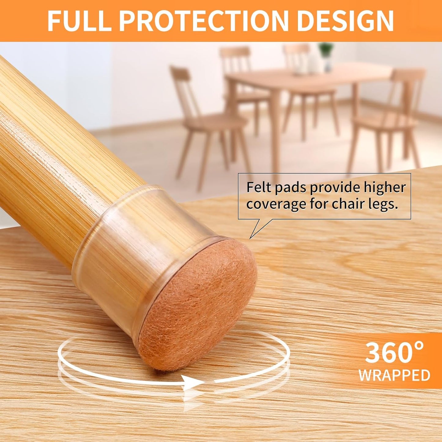 Ezprotekt 8 Pcs Extra Large Chair Leg Protectors with Felt, Silicone Felt Furniture Pads, Floor Protectors for Chair, Bar Stools Leg Protectors Caps, Table Leg Cups Covers (XL Fit: 1.4"-1.65", Clear)