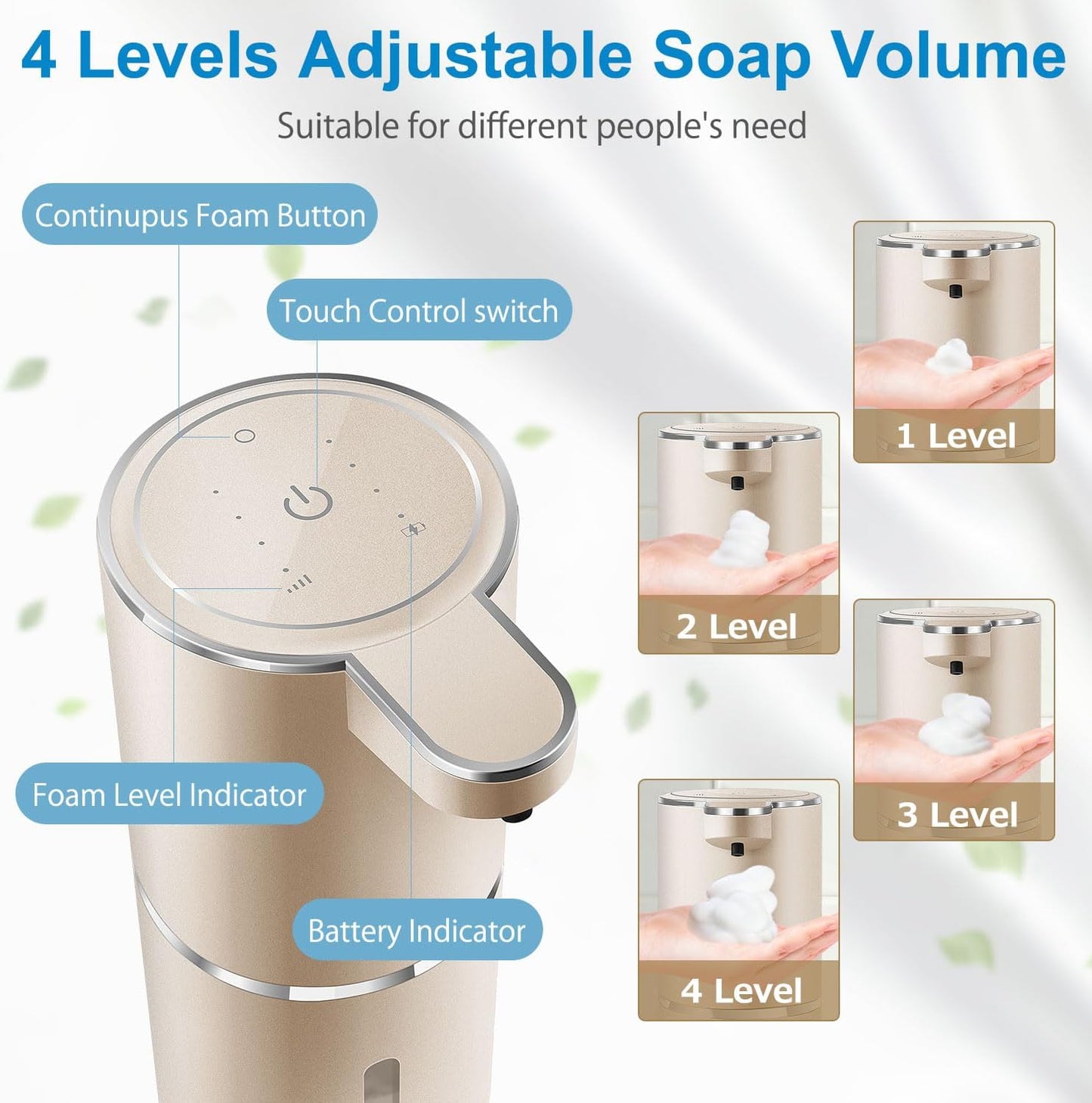 Automatic Foaming Soap Dispenser,4-Level Adjustable Foam, Wall Mount,USB Rechargeable,12.8oz/ 380ml,Touchless Hand & Dish Soap Dispenser for Bathroom, Kitchen,Hotel, Restaurant