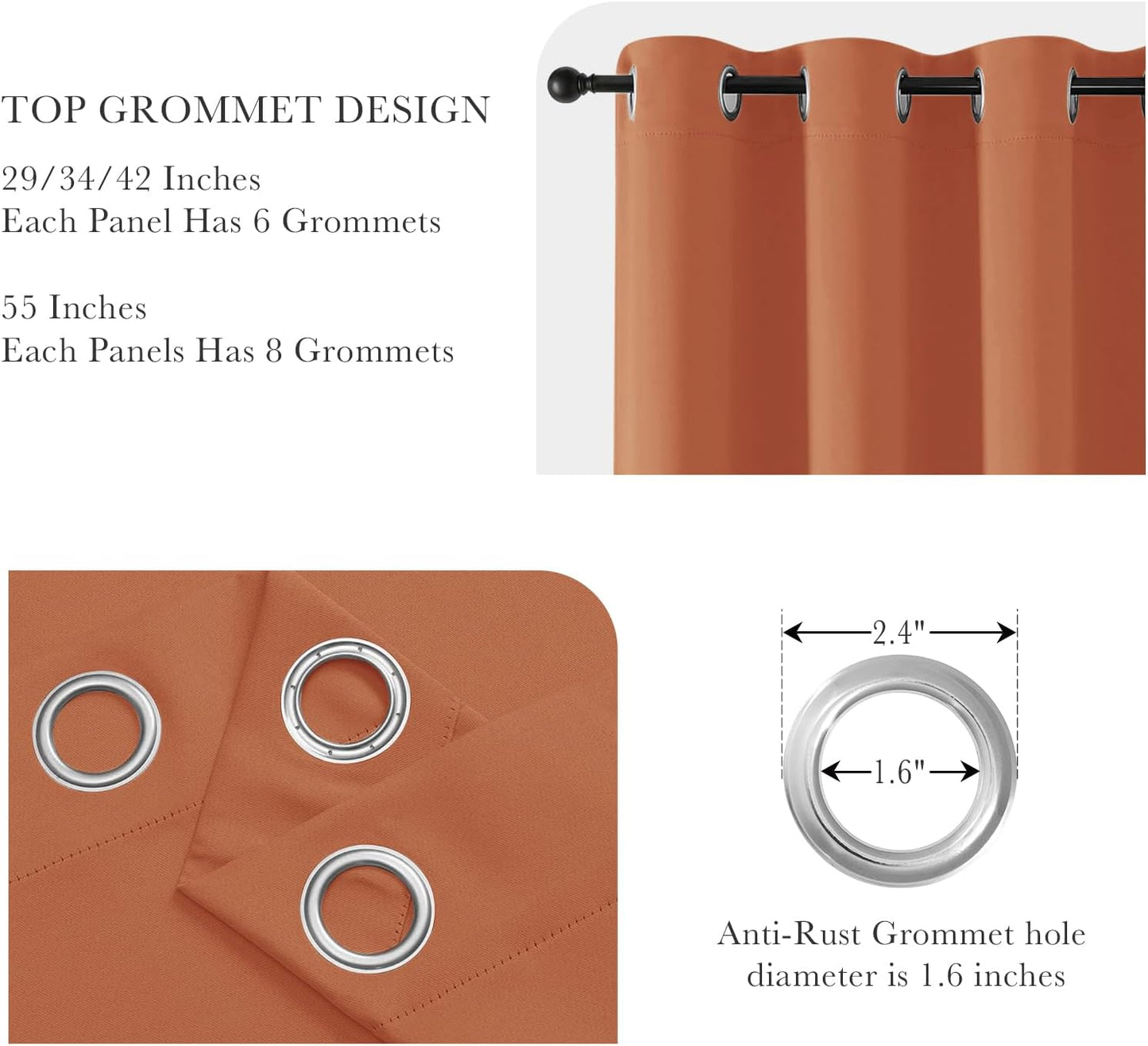 PONY DANCE Burnt Orange Blackout Curtains 80 inch Long 2 Panels Set, Thermal Insulated Solid Grommet Closet Curtains for Bedroom Closet Door, Temporary Doorway Cover Room Divider Drapes, W 55" x L 80"