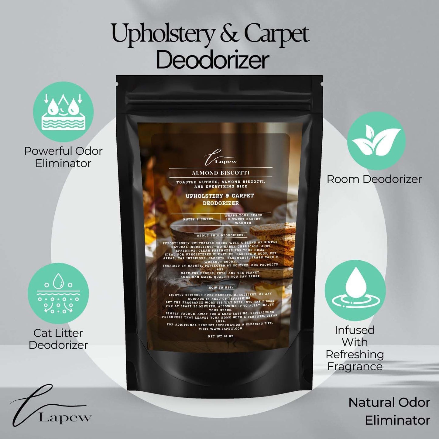 Almond Biscotti Carpet Freshener Powder: Powerful Odor Eliminator for Home, Upholstery Deodorizer, Carpet Deodorizer, Pet Urine, Cat Litter Box - Nutmeg & Spice Fragrance