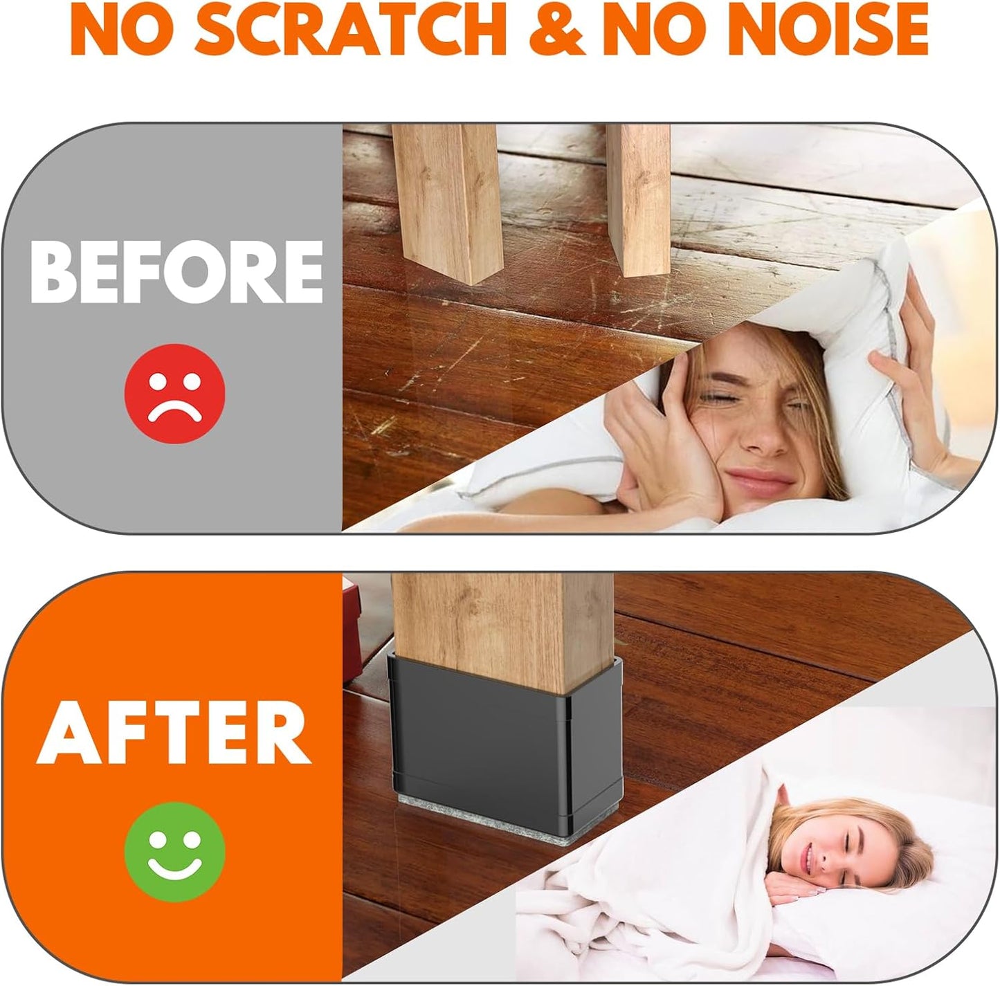 Rectangle Chair Leg Protectors for Hardwood Floors,16 PCS Silicone Covers to Protect Wood Tile Floors Felt Pads Furniture Leg Caps Reduce Noise. Easy to Move.(Black,1.25 x 2,Rectangular)