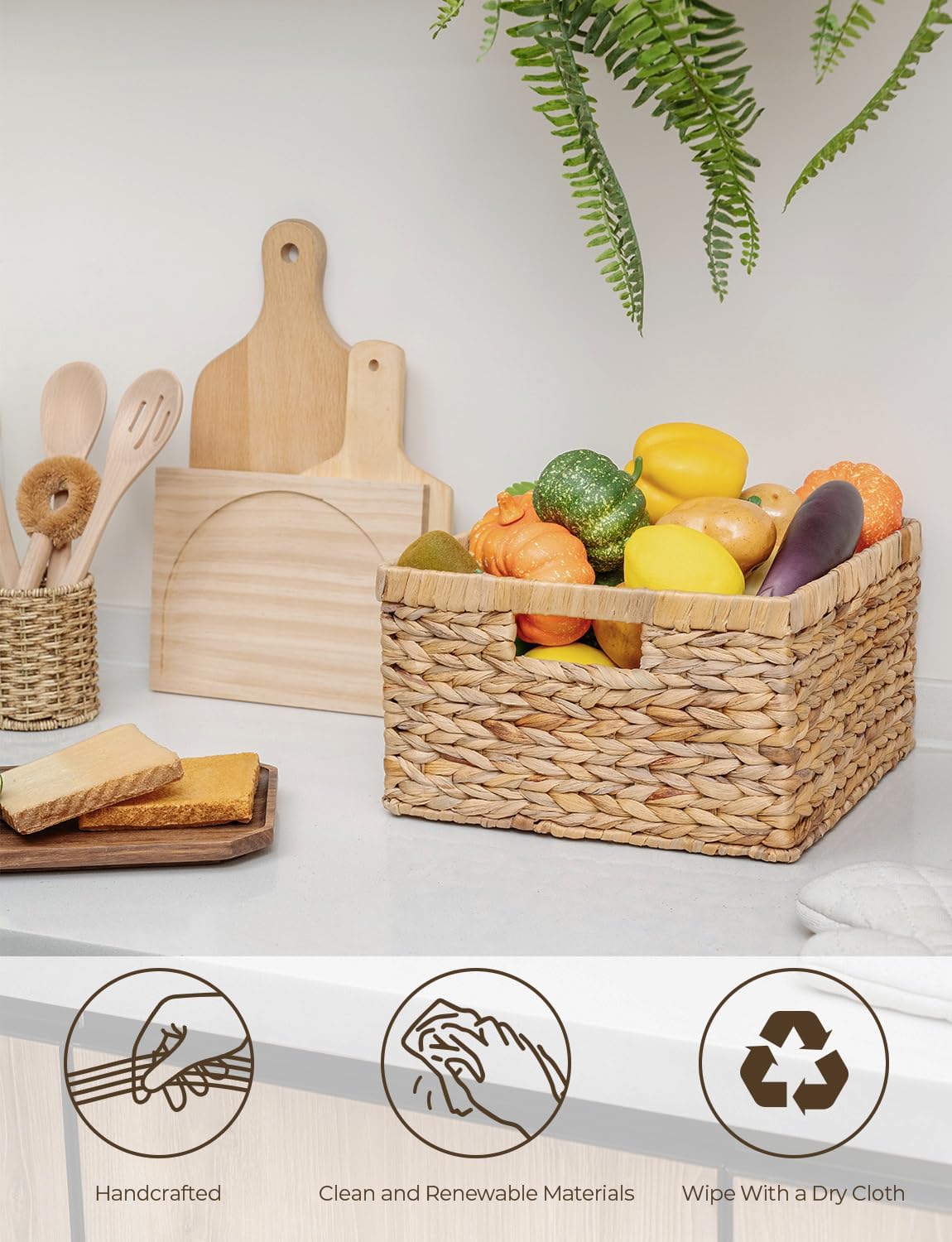 StorageWorks Wicker Storage Basket, Large and Small Baskets, Water Hyacinth Basket for Organizing, Decorative Water Hyacinth Storage Baskets, Set of 2