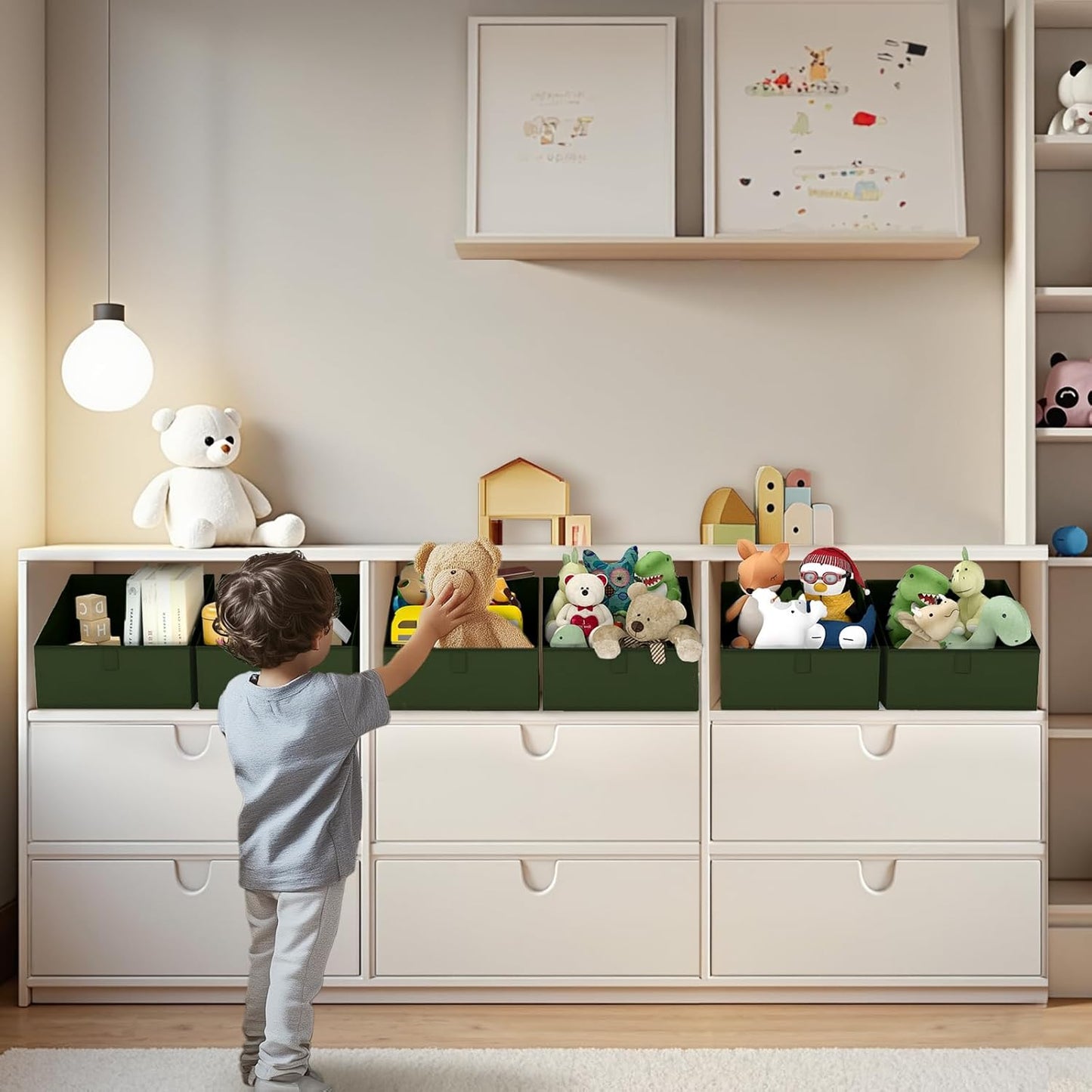 DIMJ Closet Storage Bins 8 Pack - Fabric Trapezoid Closet Organizer Bin, Foldable Storage Baskets for Shelves, Closet Shelf Organizer, Clothing Storage Box for Toys, Books, Towel, Clothes, Green