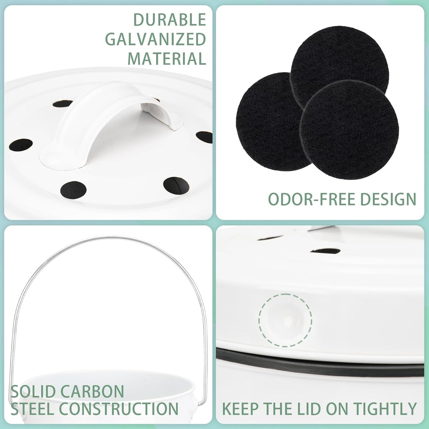 Vipush Compost Bin with Lid Small Countertop Compost Bin includes Inner Liner & 3 Charcoal Filters, White