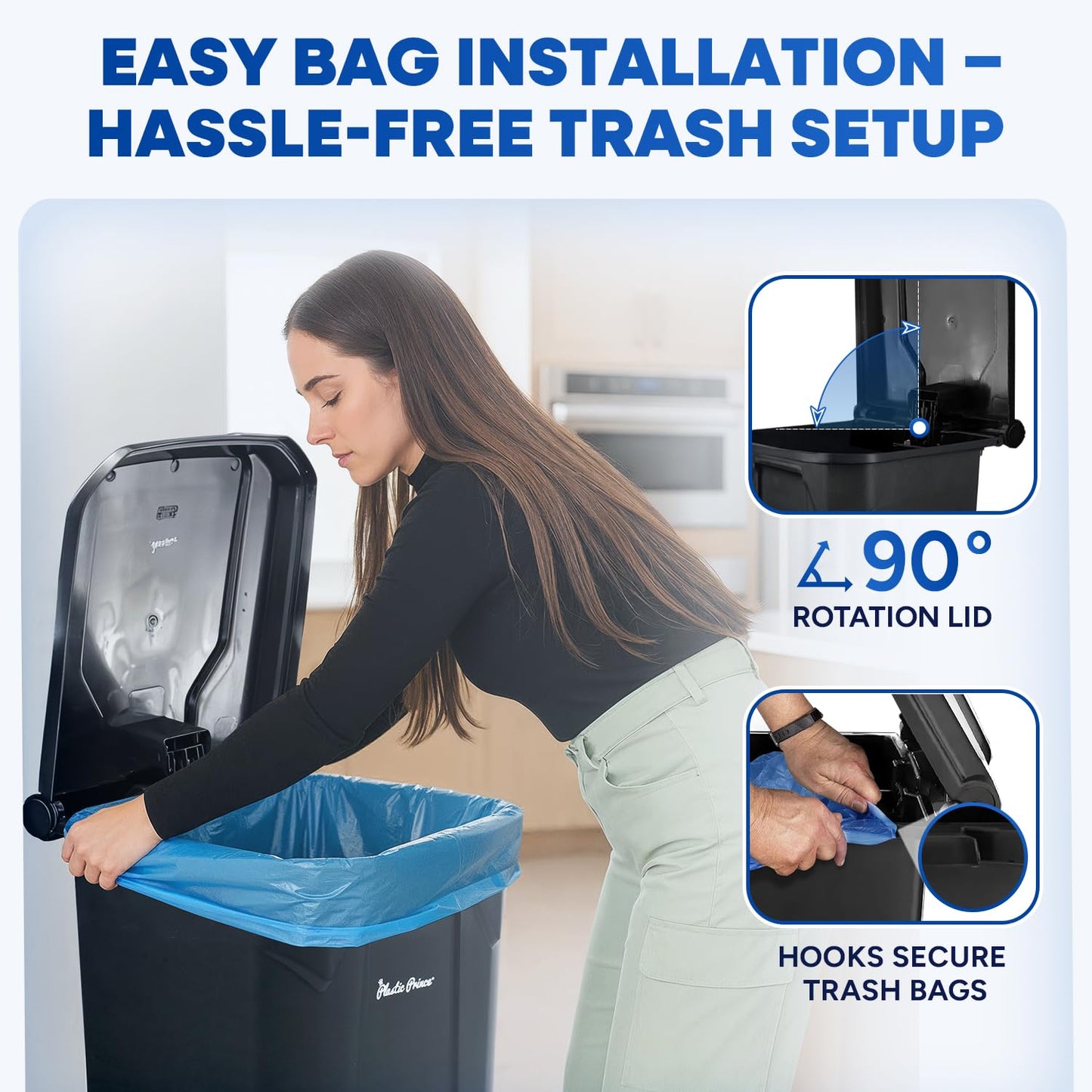 27 Gallon Step-On Trash Can/Container, Black Plastic Dustbin with Lid and Foot Pedal, Hands-Free Disposal