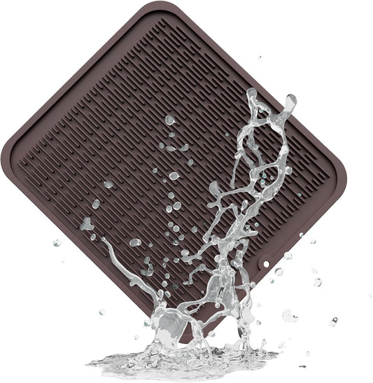 ZLR Silicone Dish Drying Mat for Kitchen Counter, Eco-Friendly Fast Dry Dish Mat, Easy Clean Multi Usage Drying Matt, Heat Resistant Trivet, 16" x 18" XL, Coffee