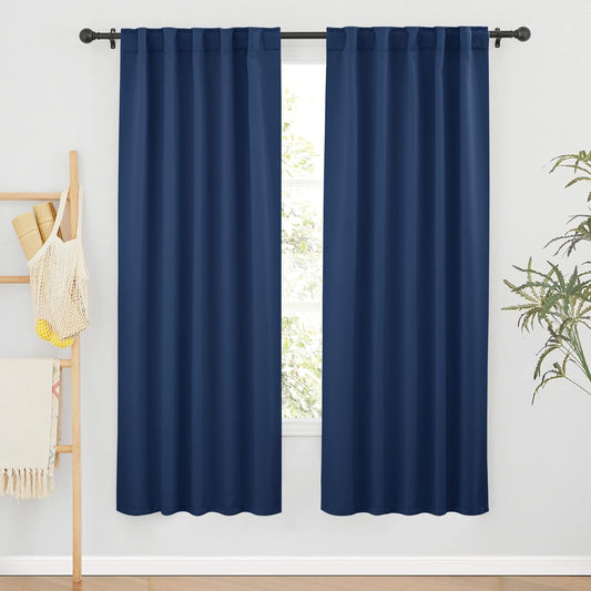 RYB HOME Curtains for Living Room - Blackout Curtains Sunlight Block Privacy for Dining Bedroom Bay Window French Door Decor, W 42 x L 72, Navy, 1 Pair