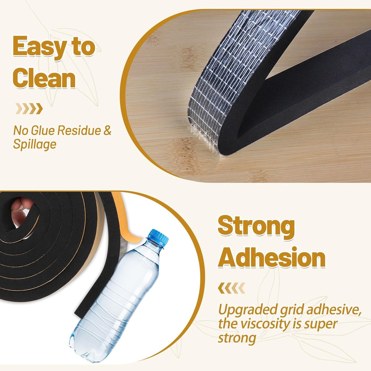 Weather Stripping High Density, 1/2 in x 1/2 in Soundproof Door Seal Strips, Weatherproof Foam Insulation Tapes for Windows Doors, Easy Cut to Size, 2 Rolls Total 13Ft