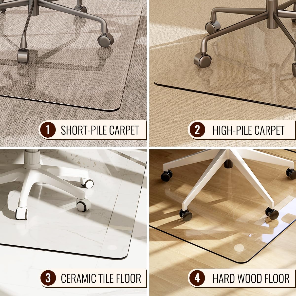 36" x 46" Chair Mat for Carpet - Office Chair Mat - Tempered Glass Floor Mat for Home/Office/Carpet Clear Computer Floor Mat - with 4 Anti-Slip Pads