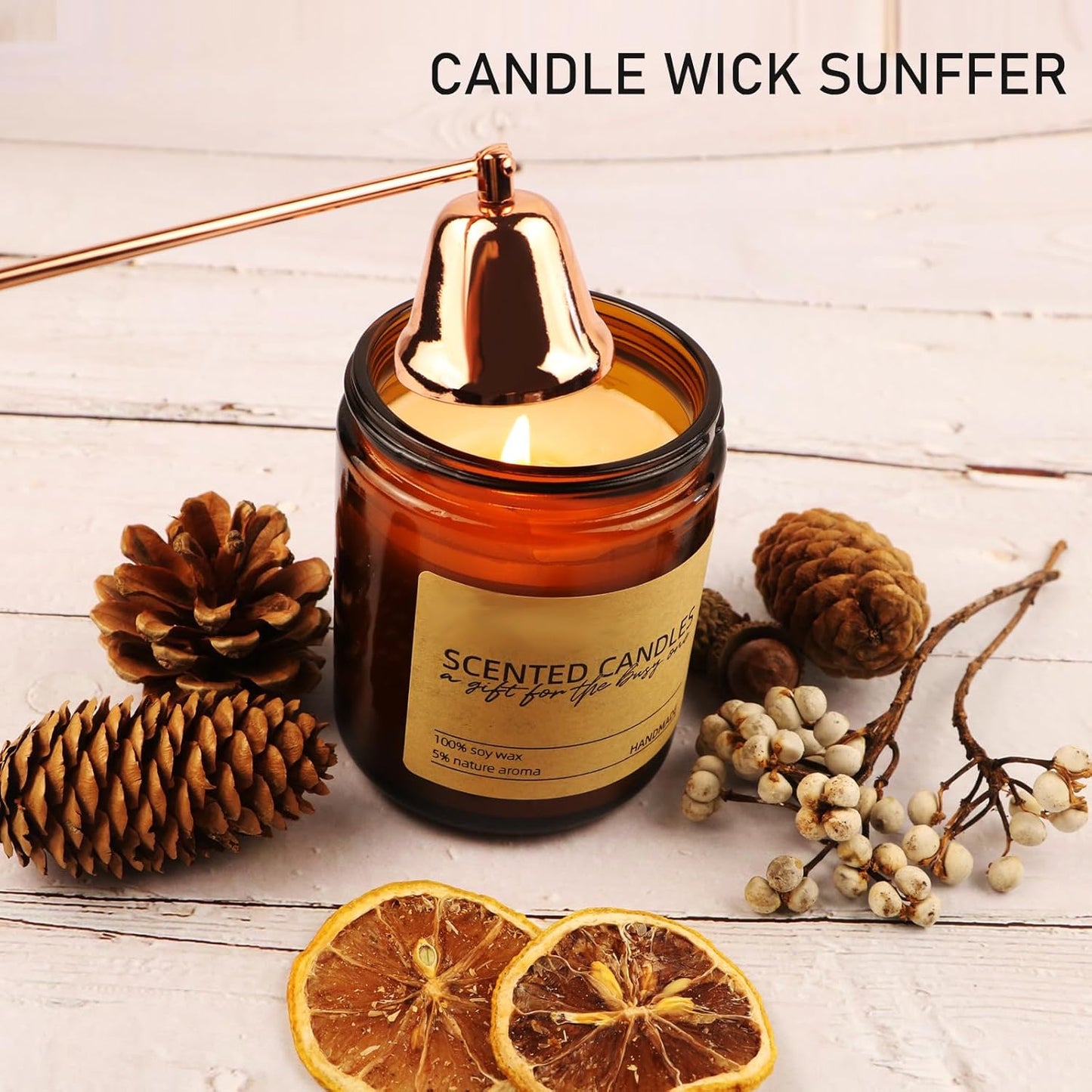 4 in 1 Elegant Candle Accessory Set, Rechargeable Lighter, Candle Wick Trimmer Cutter, Candle Snuffer & Candle Wick Dipper Candle Care Kit for Candle Aromatherapy Lover (Rose Golden)