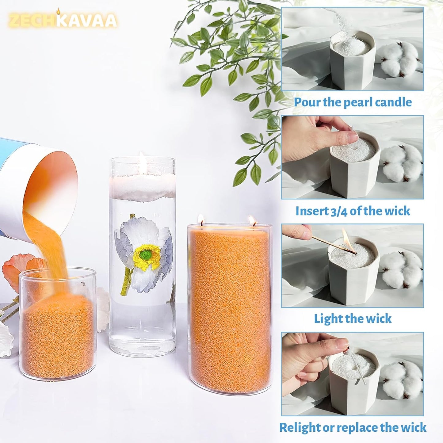 Orange Scented Pearled Candle 18oz Luxury Sand Candle Granulated Wax - 30 Cotton Wicks - Wax for Candle Making Decorative Candles Smooth and Clean Burning Lasts up to 120 Hours