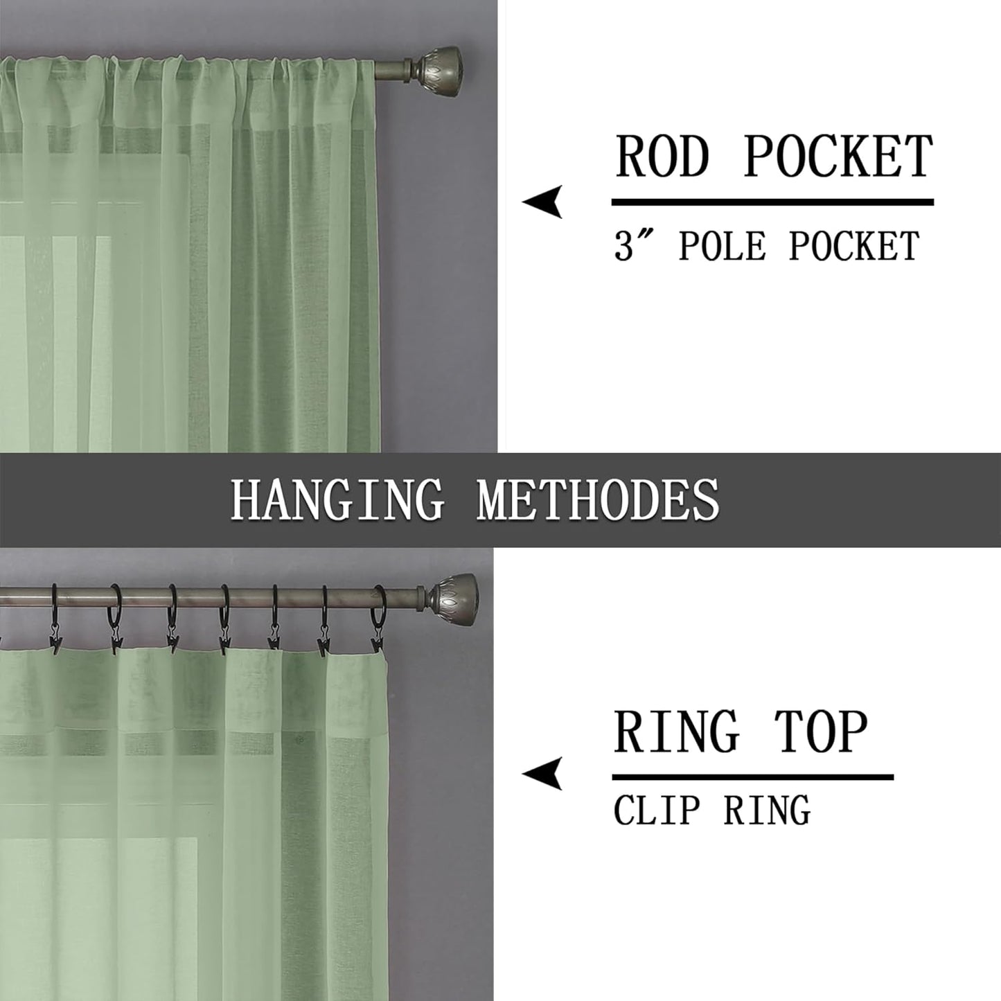 Tollpiz Short Sheer Curtains Linen Textured Bedroom Curtain Sheers Light Filtering Rod Pocket Voile Curtains for Living Room, 54 x 45 inches Long, Sage Green, Set of 2 Panels