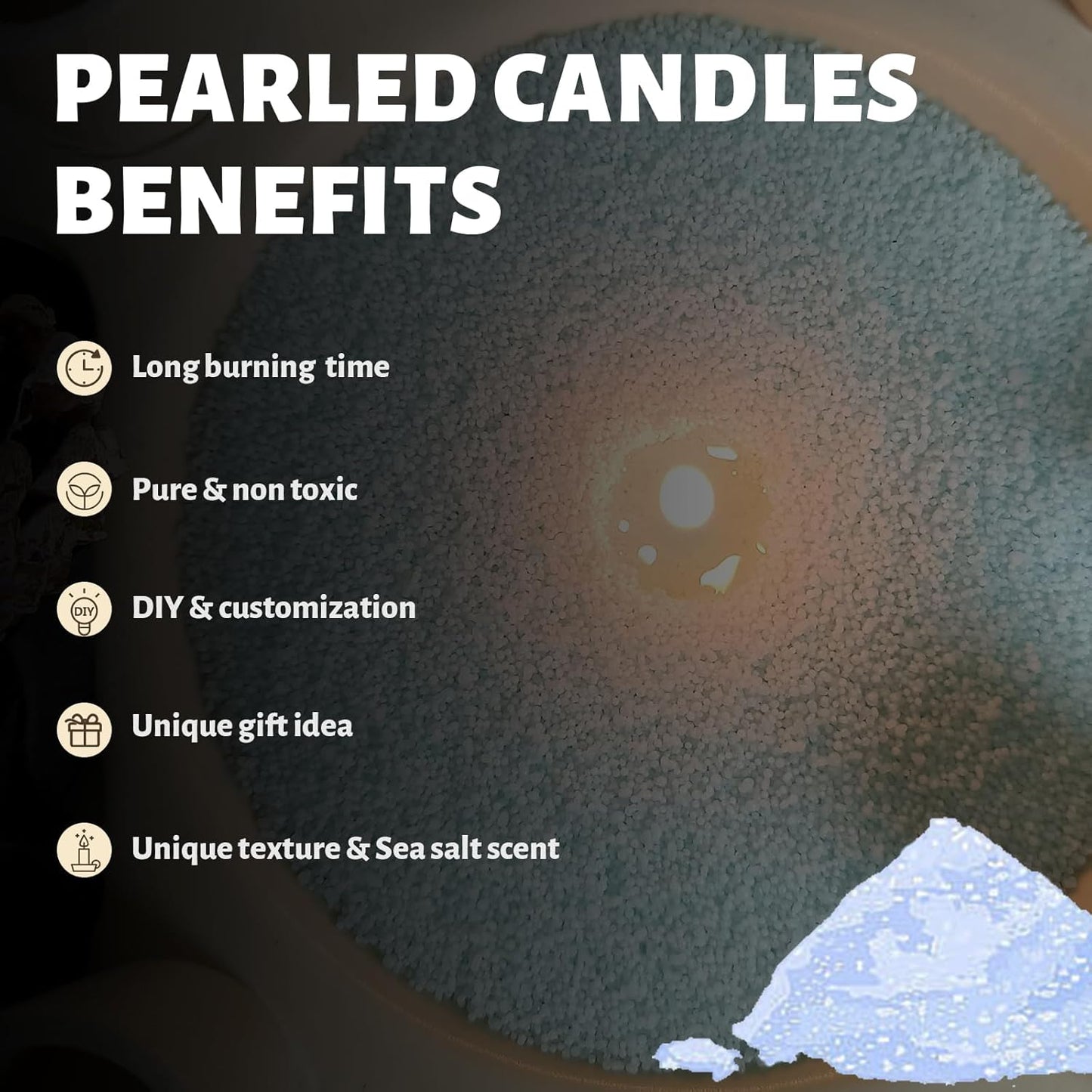 Sea Salt Scented Sky Blue Pearled Candle 18oz Luxury Sand Candle Granulated Wax - 30 Cotton Wicks - Wax for Candle Making Decorative Candles Smooth and Clean Burning Lasts up to 120 Hours