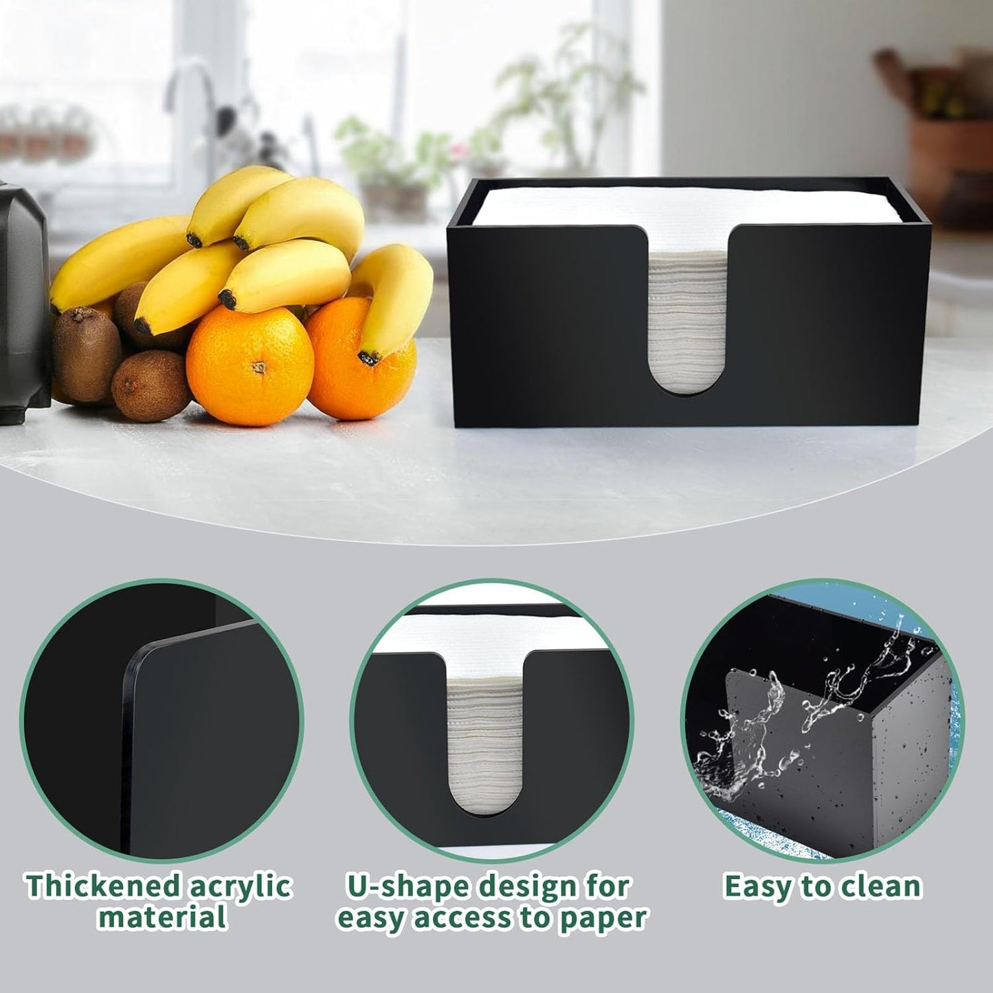 2Pack Paper Towel Holder Countertop, Black Acrylic Napkin Dispenser, Multifold Paper Towel Dispenser for Z-fold C-fold MultiFold Trifold-Bathroom Toilet Kitchen Restaurant
