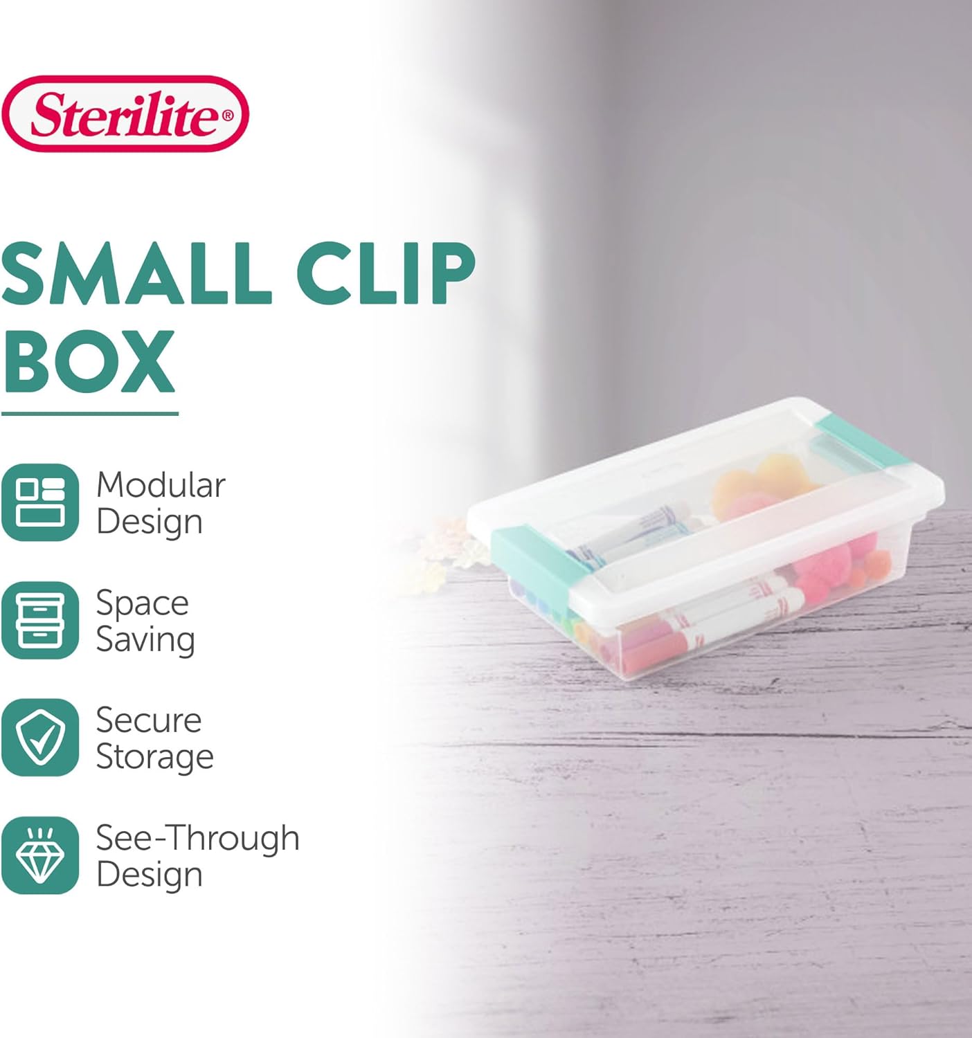 Sterilite 30-Pack Clip Box, Stackable Clear Plastic Bins with Latching Lids, Small - Writing, Arts or Crafts Supplies Storage Containers for Home, Office, Classroom and Workshop Organization