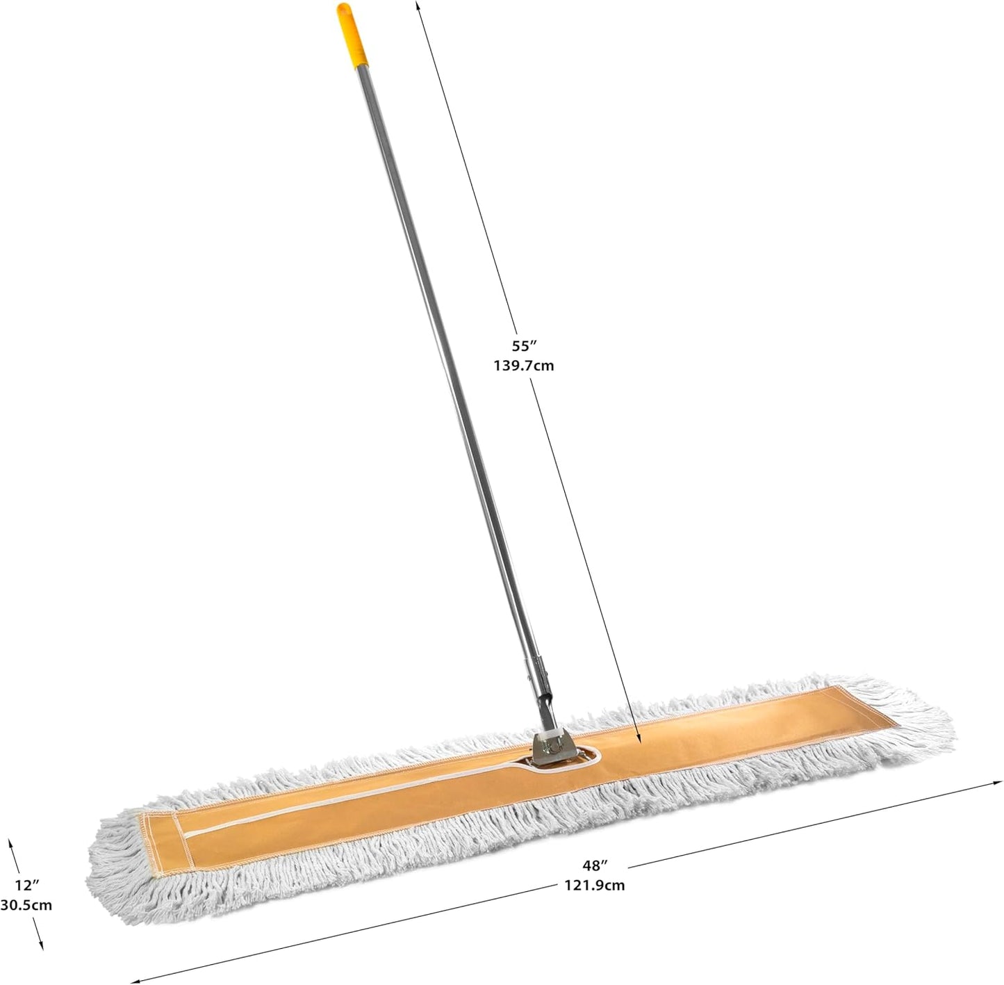 Commercial Dust Mop – 48” Floor Sweeper for Tiles, Hardwood, and Laminate Floors, with Aluminum Broom Handle, Reusable Duster Head - Complete with Cleaning Cloth