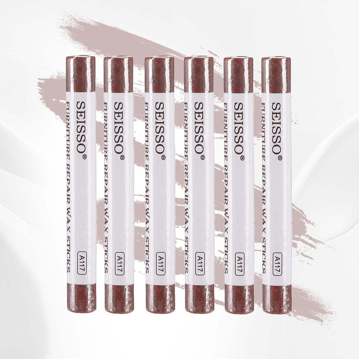 SEISSO Wood Filler Sticks- 6 Pcs, Furniture Repair Wax Crayons, Furniture Marking Repair - Scratch, Cracks, Hole, Table, Wood Floor, Guitar - Heartwood Cherry/Red Brown/Nutmeg