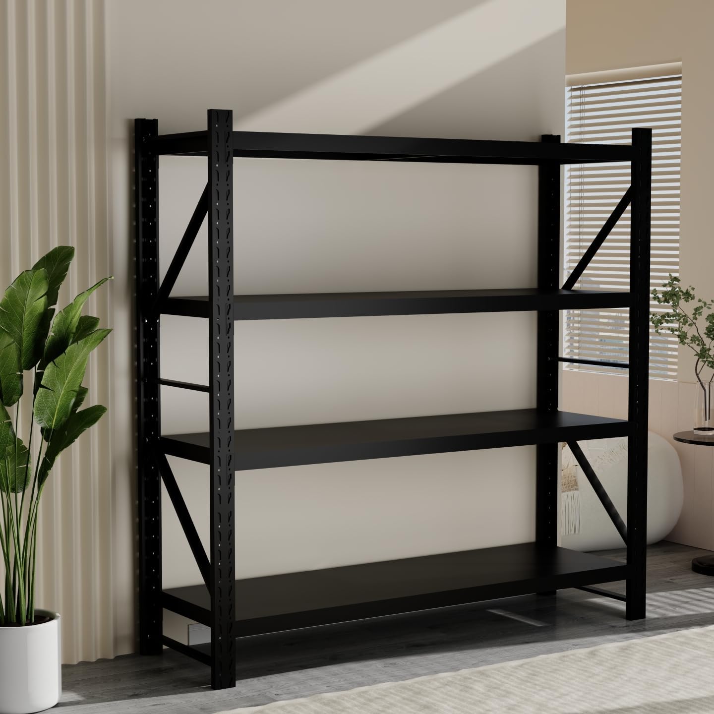 Storage Shelves Heavy Duty, Metal Garage Shelving Units, 4 Tier Storage Rack Shelf, Steel Industrial Shelving, Adjustable Standing Shelf for Basement/Warehouse (Black, W47.24*D19.69*H78.74)