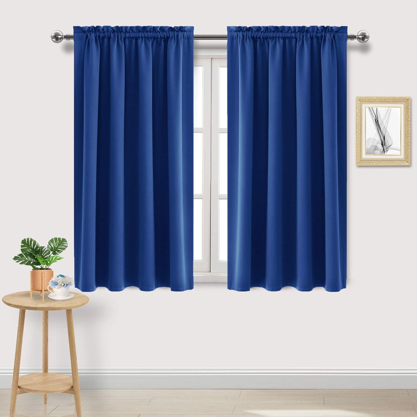 DWCN Blackout Curtains Room Darkening Thermal Insulated Bedroom Curtains Window Curtain Panels, 52 x 54 inches Long, Set of 2 Classic Blue Rod Pocket Drapes
