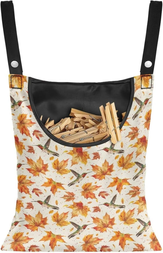 Maple Leaf Large Capacity 14.5 x 12 Inch Clothespin Bag with Hanging Hook Hummingbird Waterproof Clothes Pin Hanging Bag Clothespin Storage Organizer with Large Opening