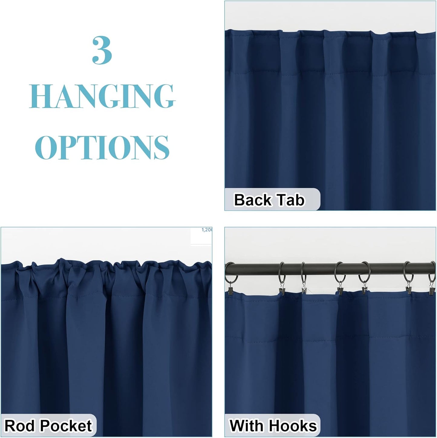 RYB HOME Blackout Kitchen Curtains, Thermal Insulated Back Tabs Window Curtain Room Darkening Shades Ideal Match for Bathroom Basement RV, Navy, Width 42 inch x Length 36 inch, 2 Panels Set