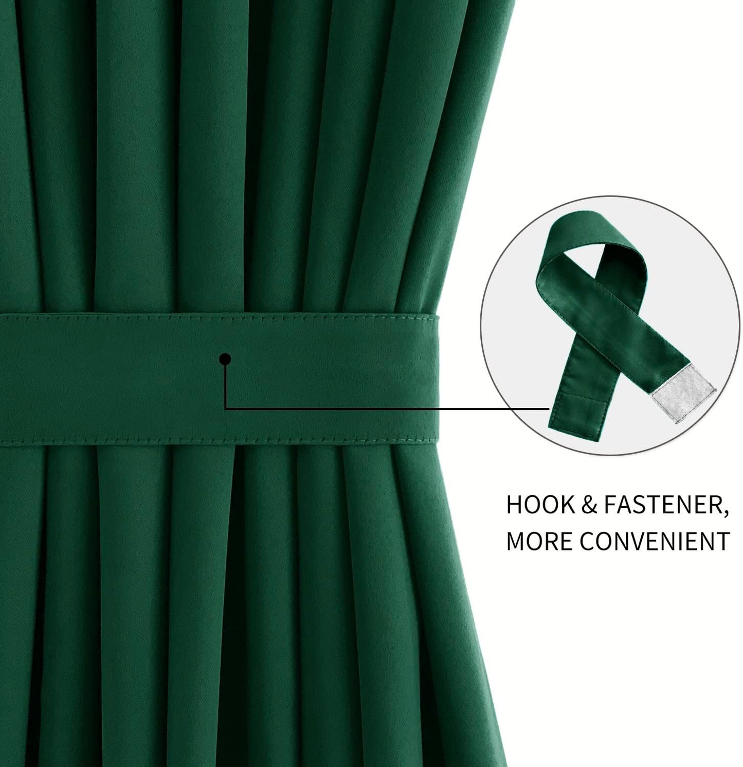 DWCN French Door Curtains – Rod Pocket Thermal Blackout Curtain for Doors with Glass Window, Kitchen and Patio Doors for Privacy, 25 X 72 Inches Long, 1 Curtain Panel with Tieback,Hunter Green