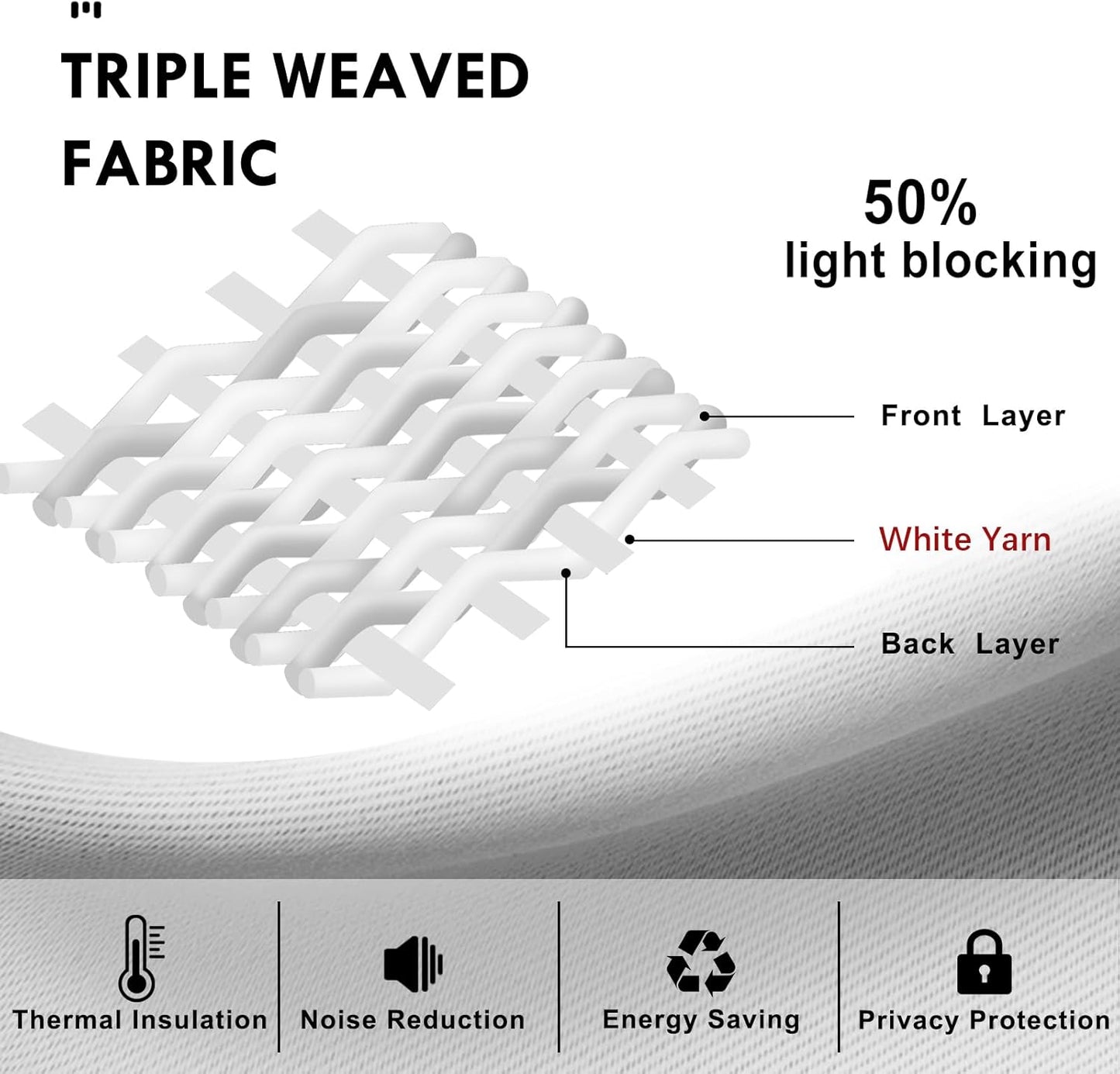 DWCN White Curtains for Living Room Thermal Insulated, 50% Light Blocking Curtains for Bedroom, Dining Room Window, W 42x L 36 Inch, Set of 2 Rod Pocket Curtain Panels