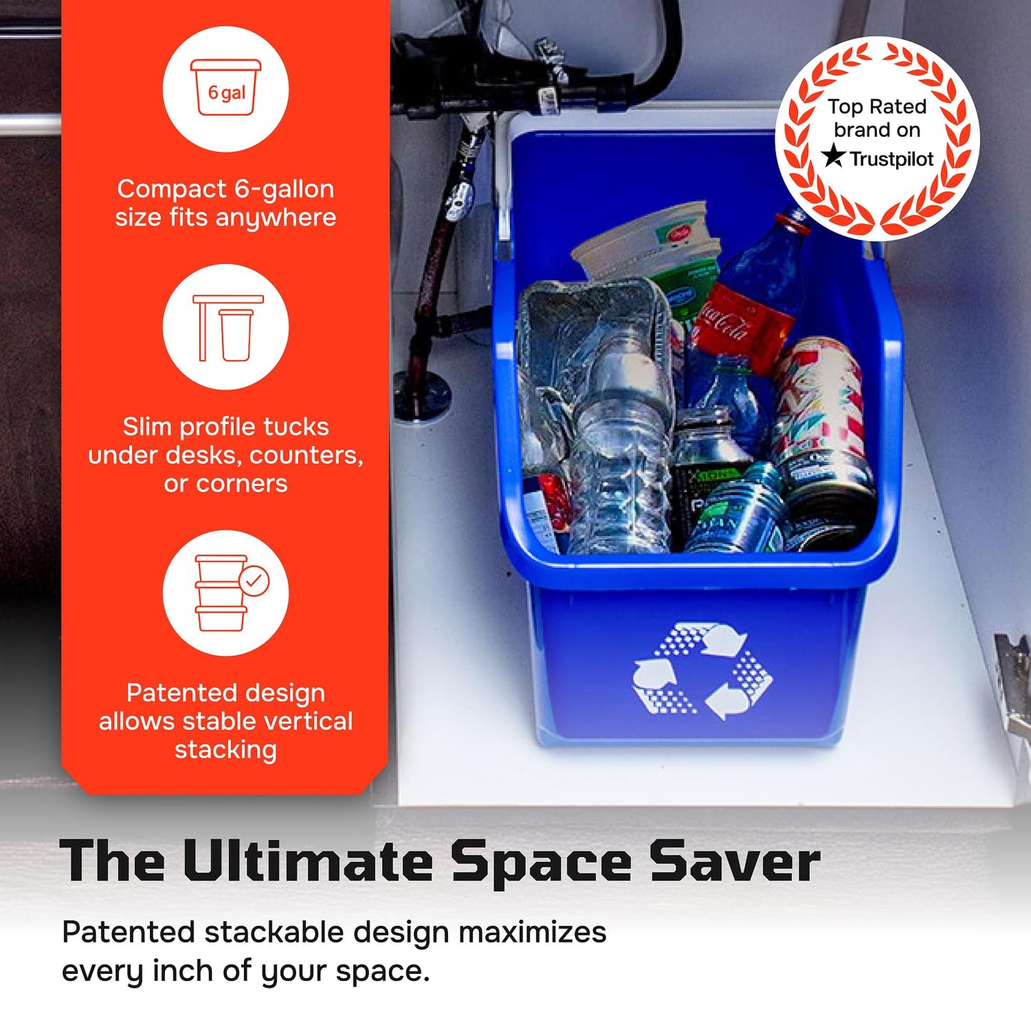 Multi Recycling Bin System with Three Stacking 6 Gallon Bins with Carrying Handles, Stackable and Compact for Offices, Homes, Garages, Businesses - (Yellow, 3 Pack)