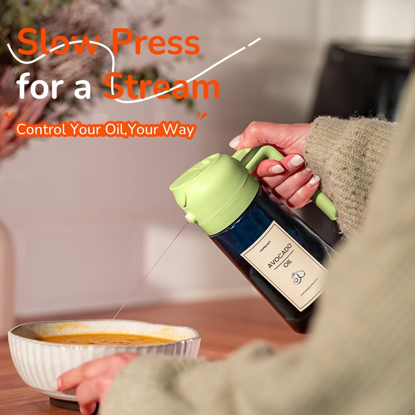 TrendPlain 16oz/470ml Blue Glass Olive Oil Sprayer for Cooking - 2 in 1 Olive Oil Dispenser for Kitchen Gadgets, Air Fryer, Salad, and BBQ - Black & Green