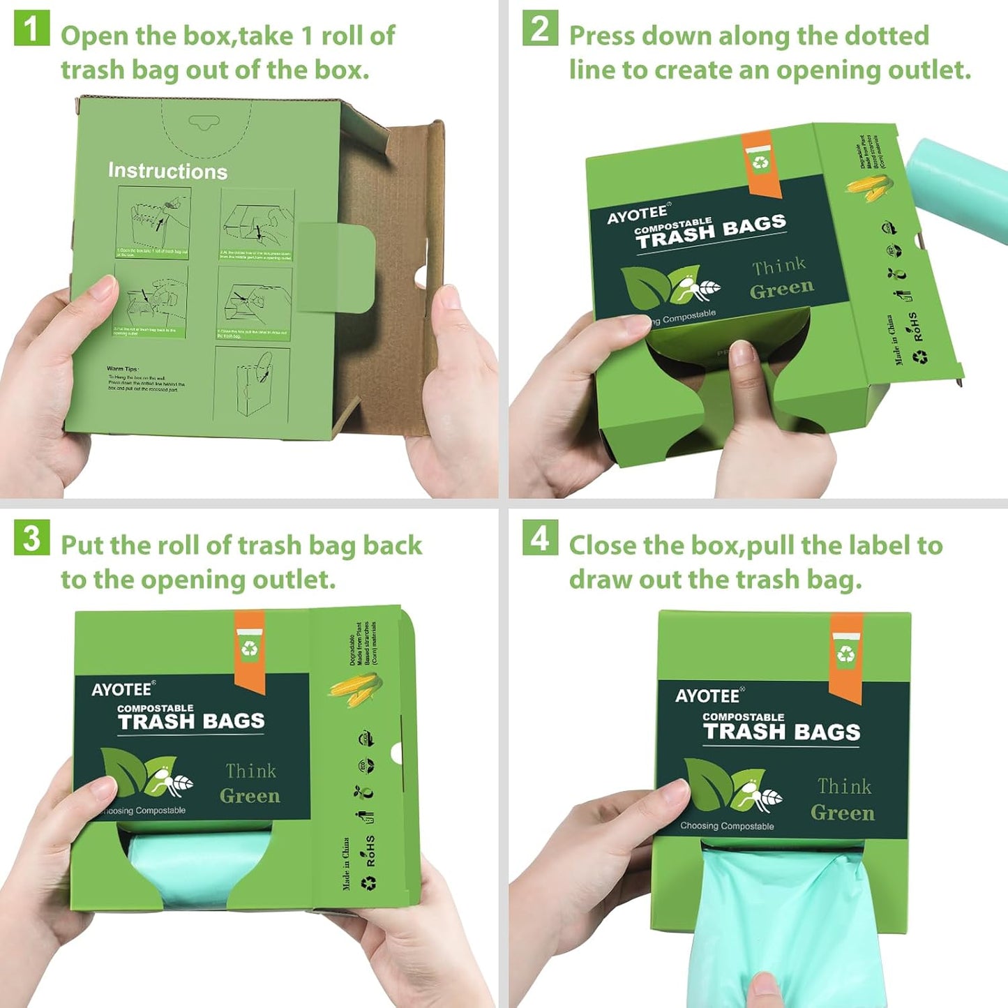 1.2 Gallon Small Trash Bags Garbage Bags, AYOTEE Mini Compostable Strong Bathroom Wastebasket Can Liners trash Bags for Home Office Kitchen fit 5L,5 Liter,1 Gal,Green