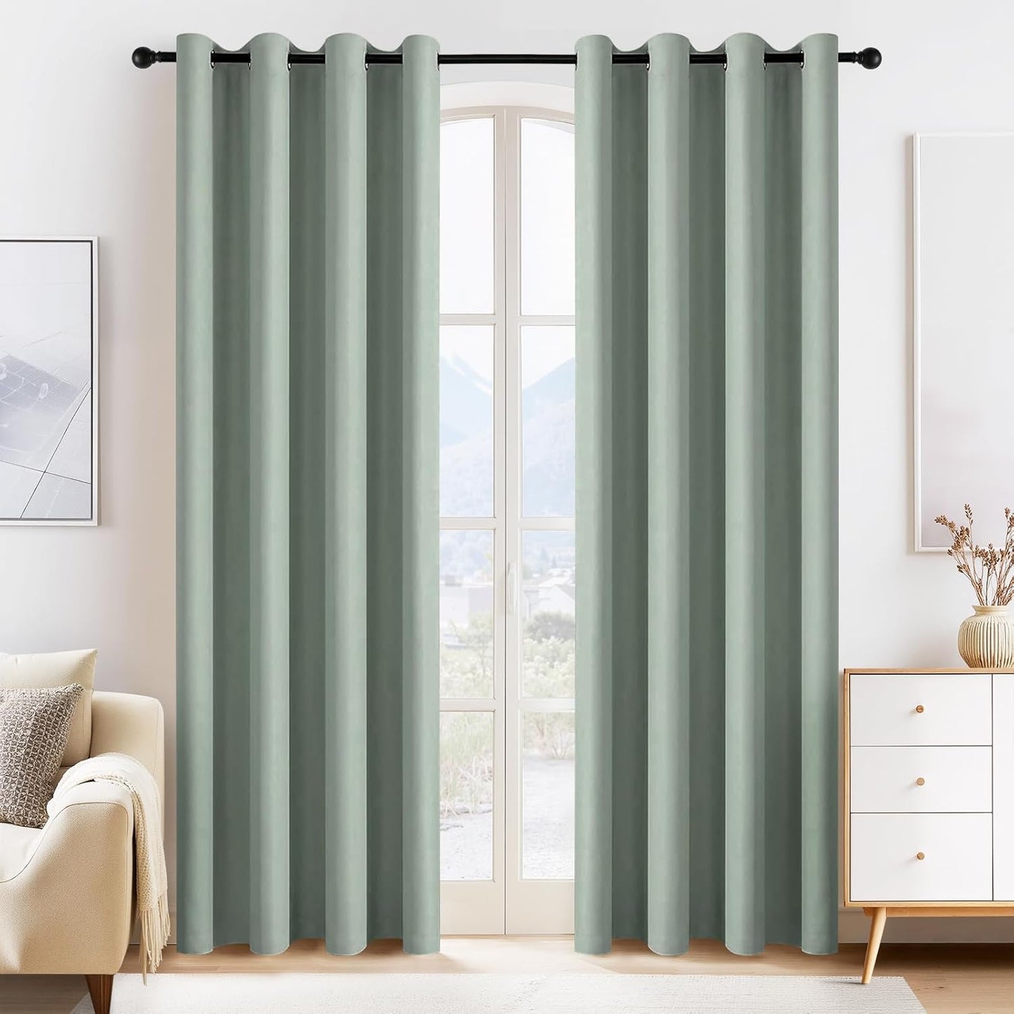 PONY DANCE Sage Green Blackout Curtains for Bedroom 84 Inch Length 2 Panels Set, Privacy Thermal Insulated Room Darkening Grommet Drapes for Living Room Window, W34 x L84 Inch